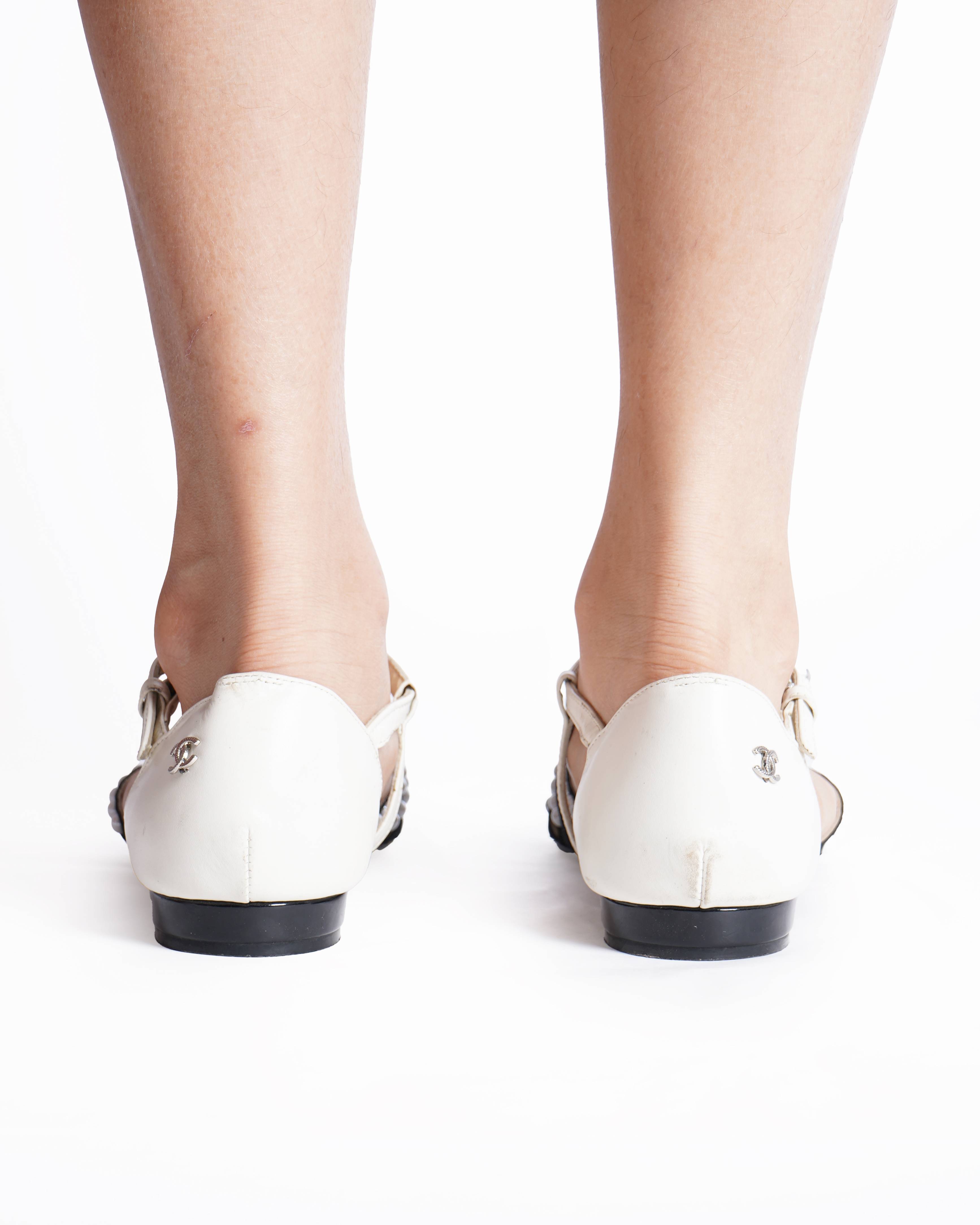 Chanel pearl embellished pointed toe flats