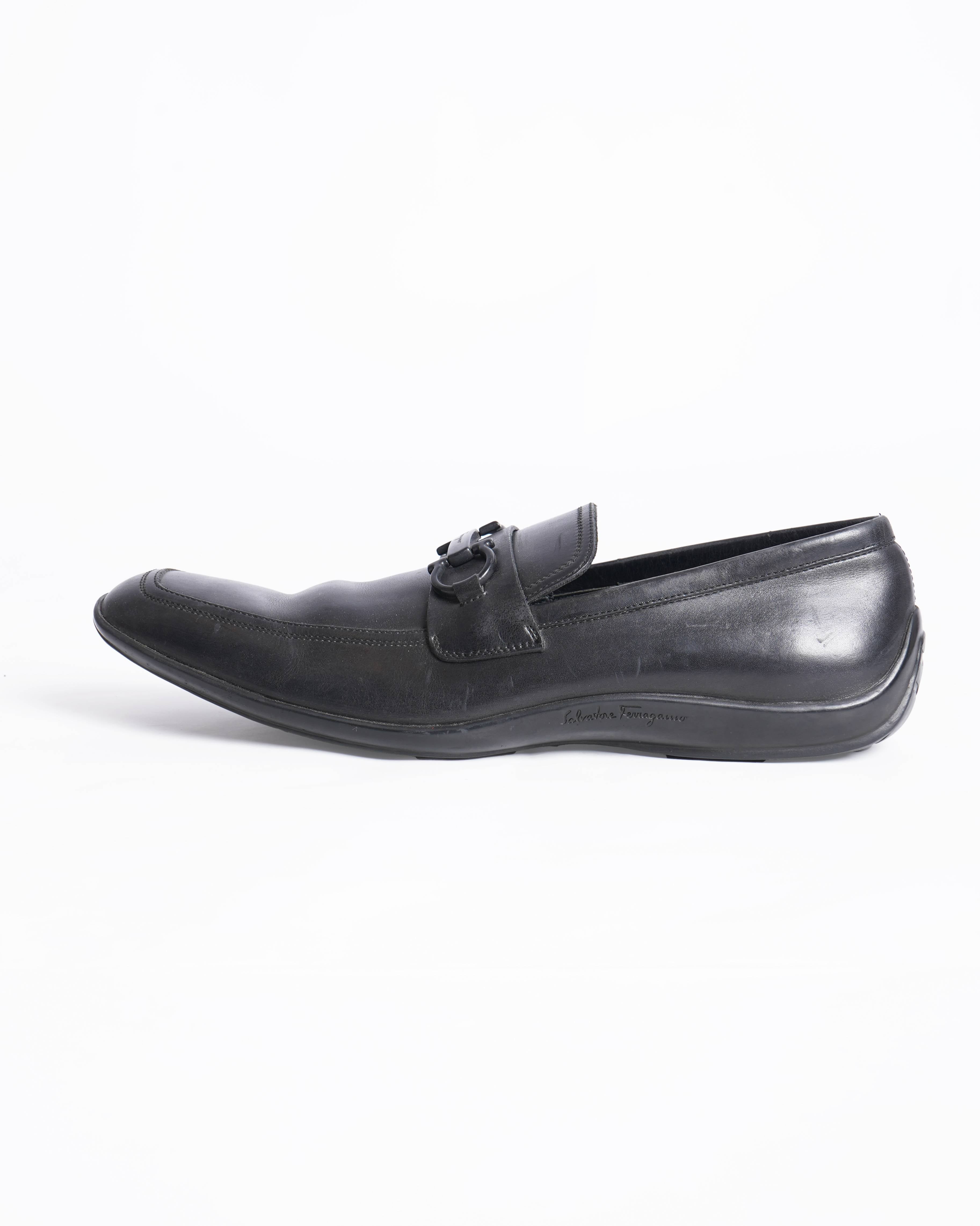 Salvatore Ferragamo black leather logo loafers