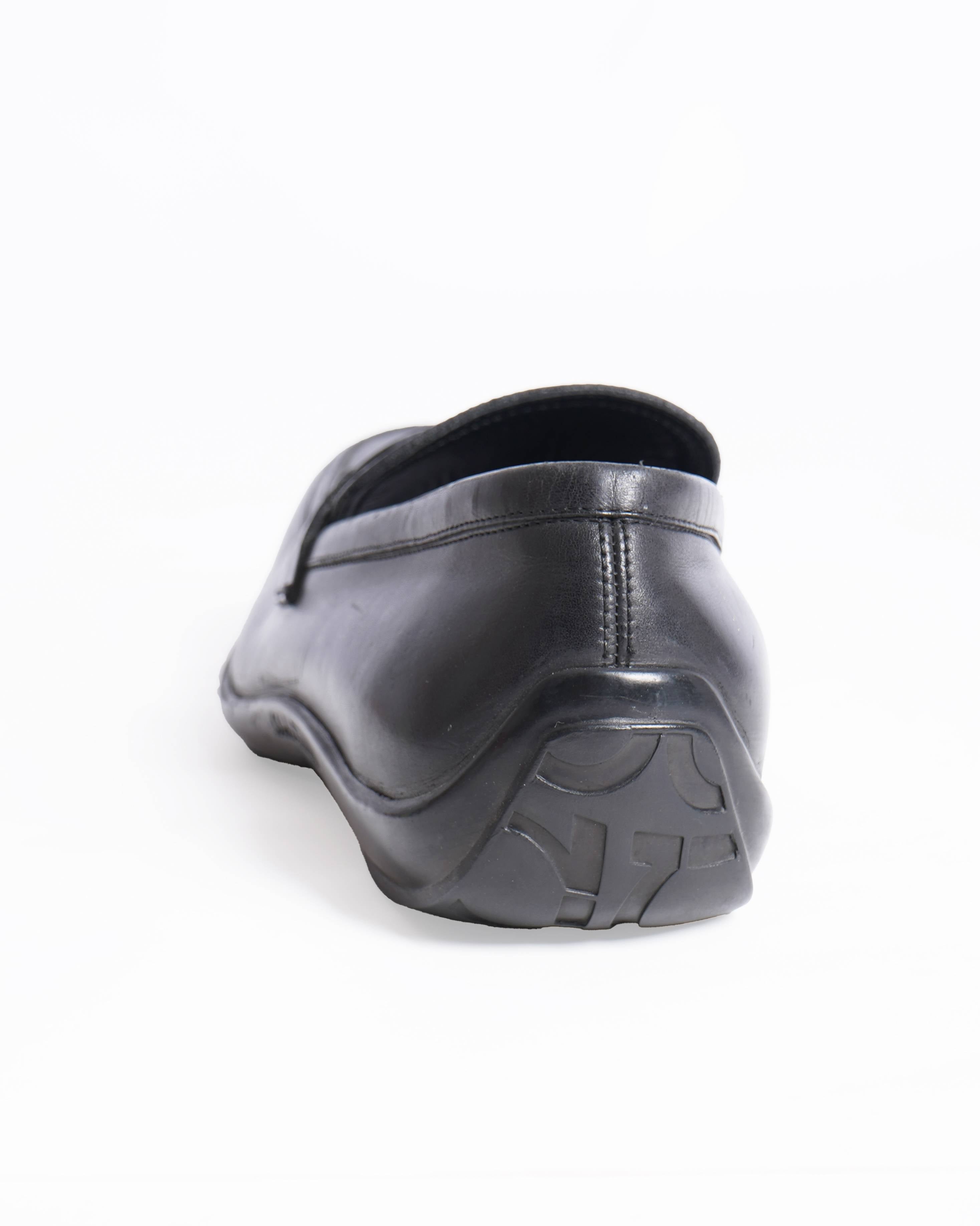 Salvatore Ferragamo black leather logo loafers