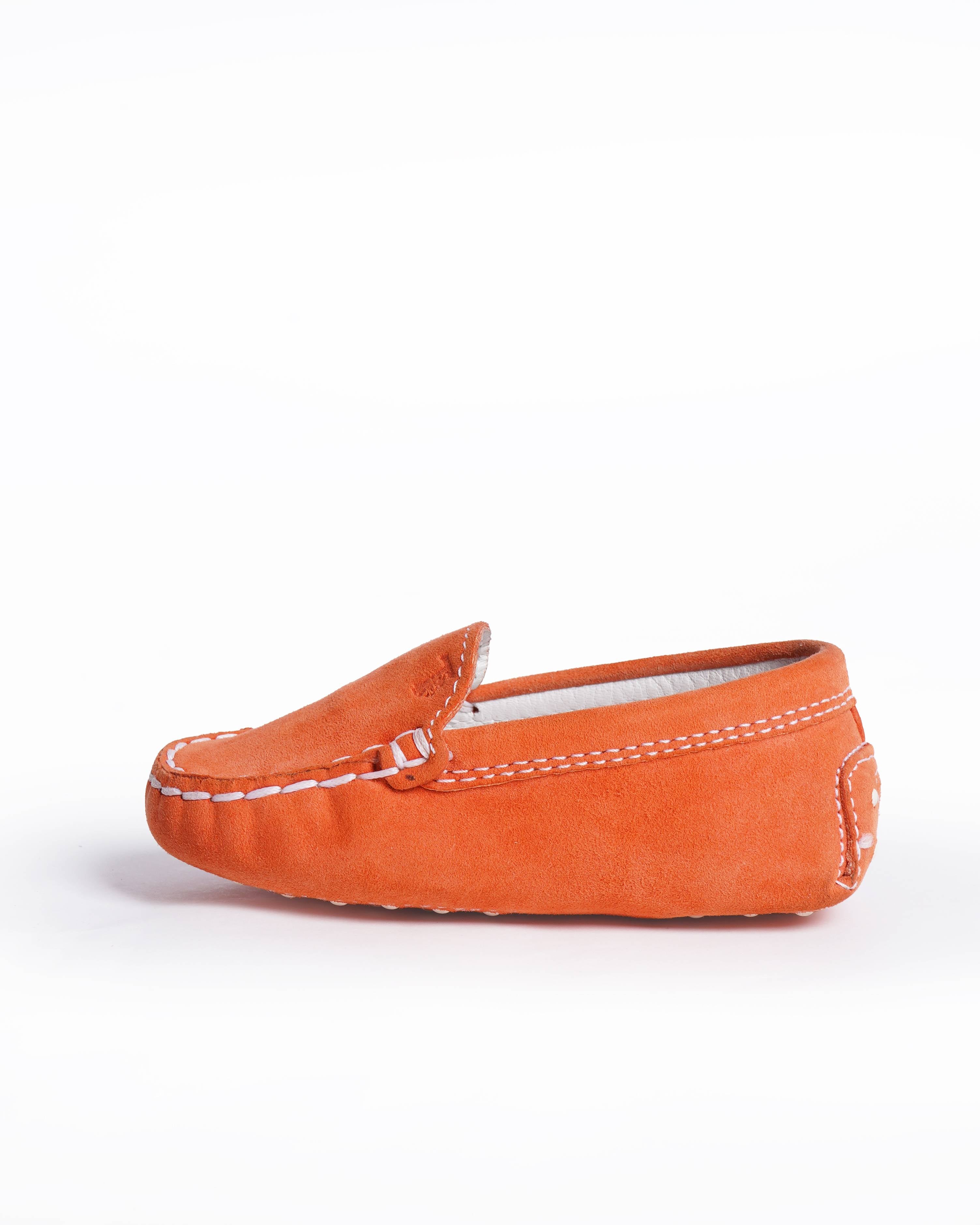New Tod's Kids Drivers Loafers In Orange Suede