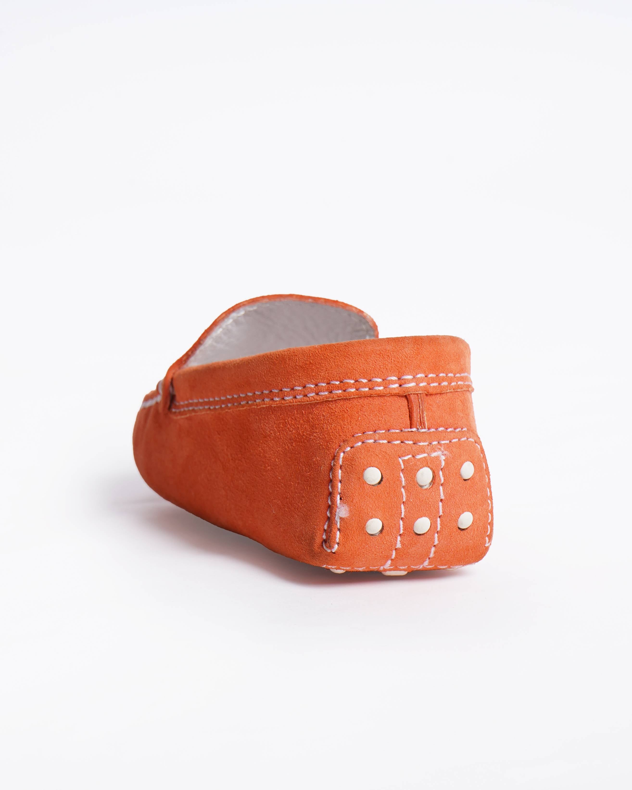 New Tod's Kids Drivers Loafers In Orange Suede