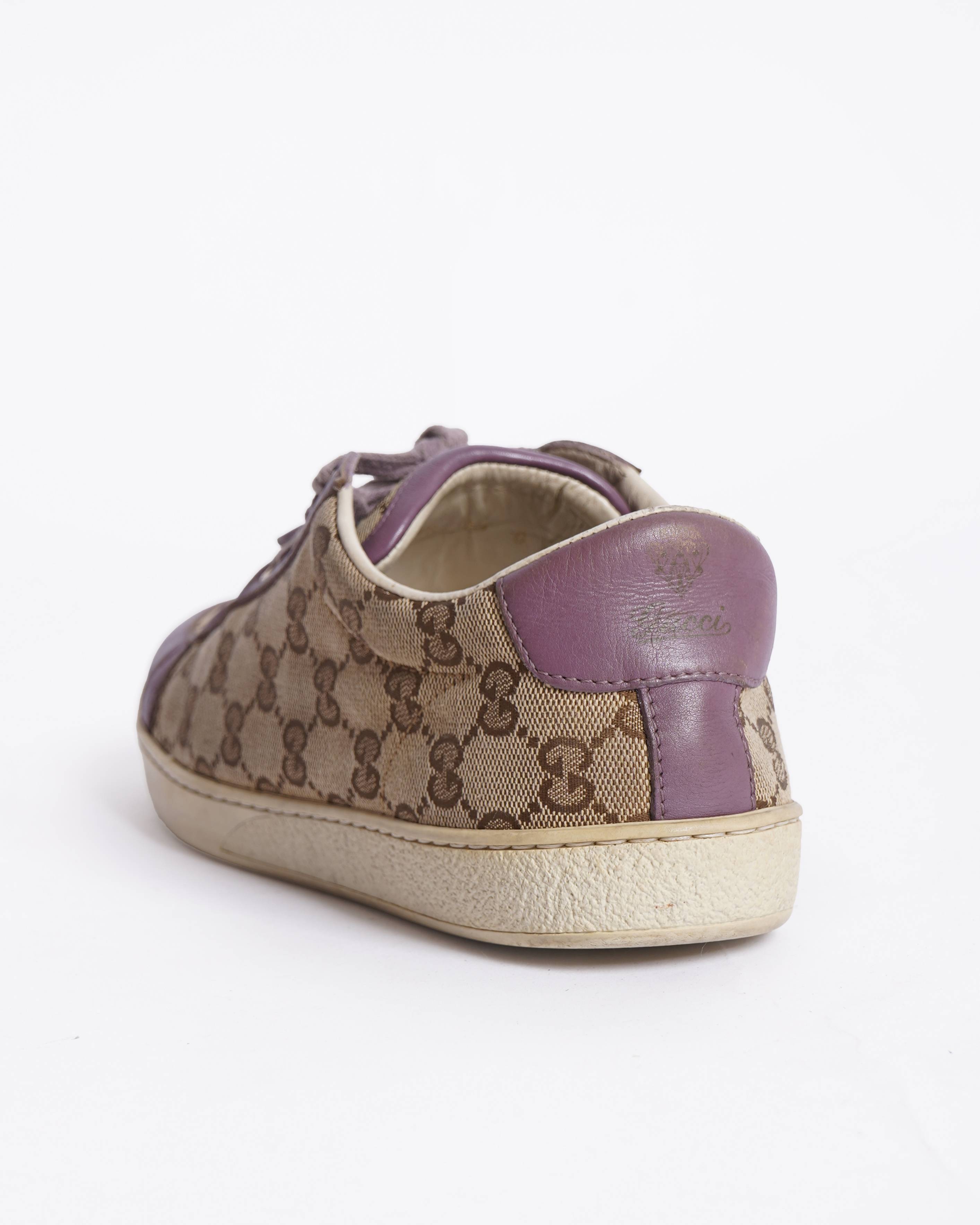 Gucci Purple/Beige Leather And Guccissima
Canvas Low Top Sneakers