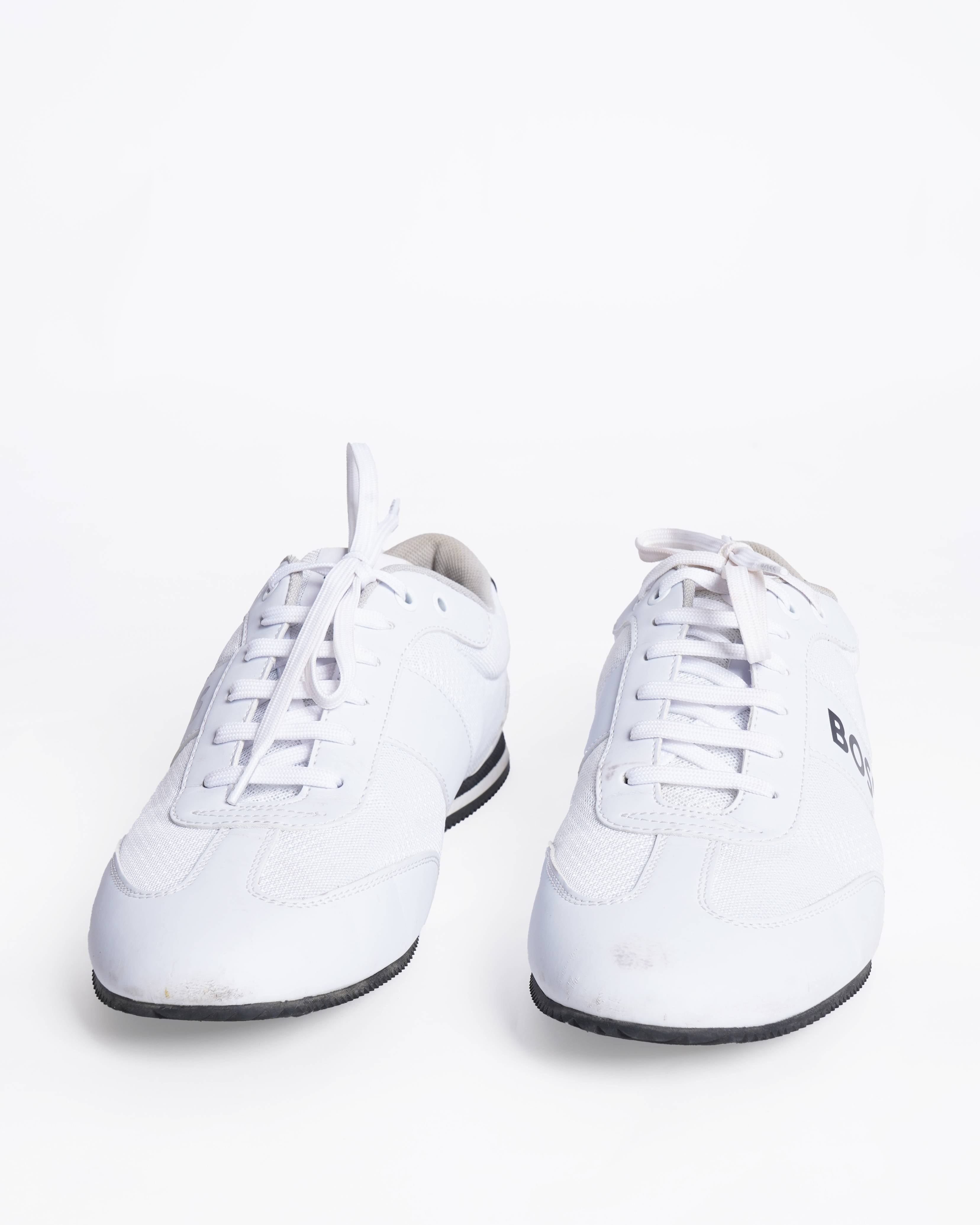 BOSS Rusham White Mesh & Leather Low Top Sneakers | Authentic Pre