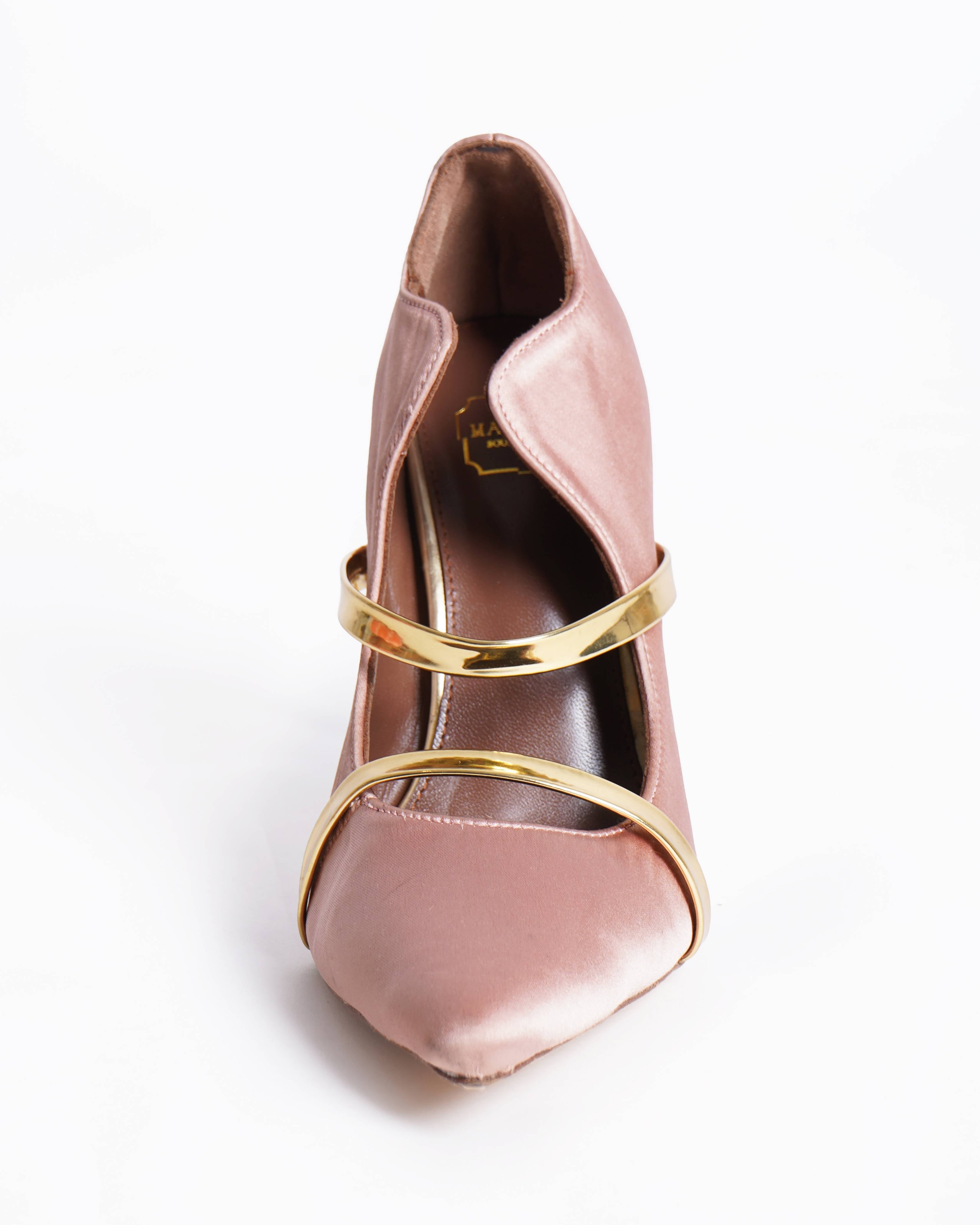Malone Souliers Maureen 100 Blush & Gold Satin Mules