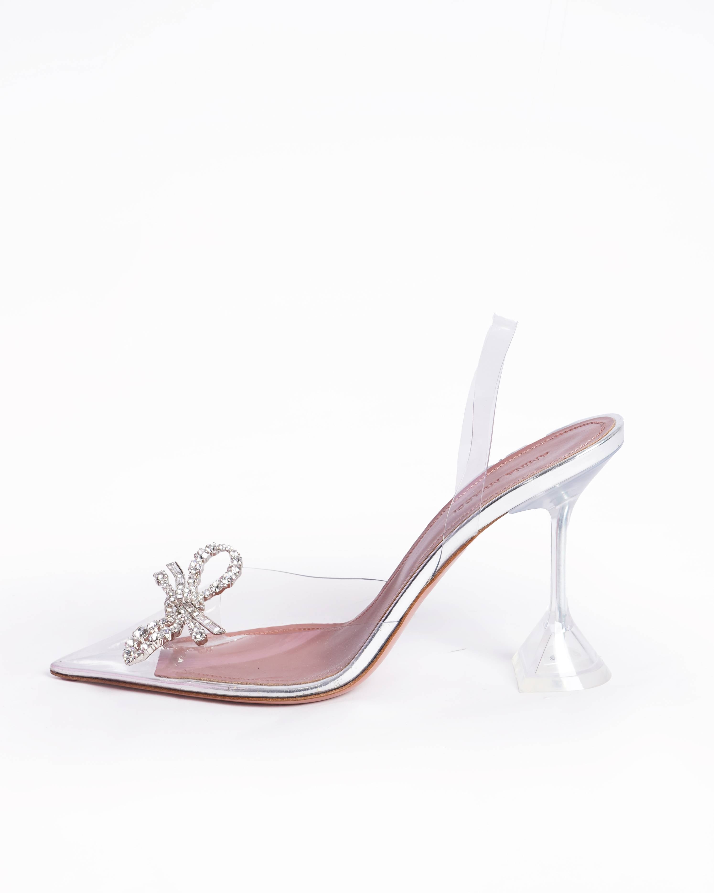New Amina Muaddi Rosie Glass Sling 60 Transparent Heels