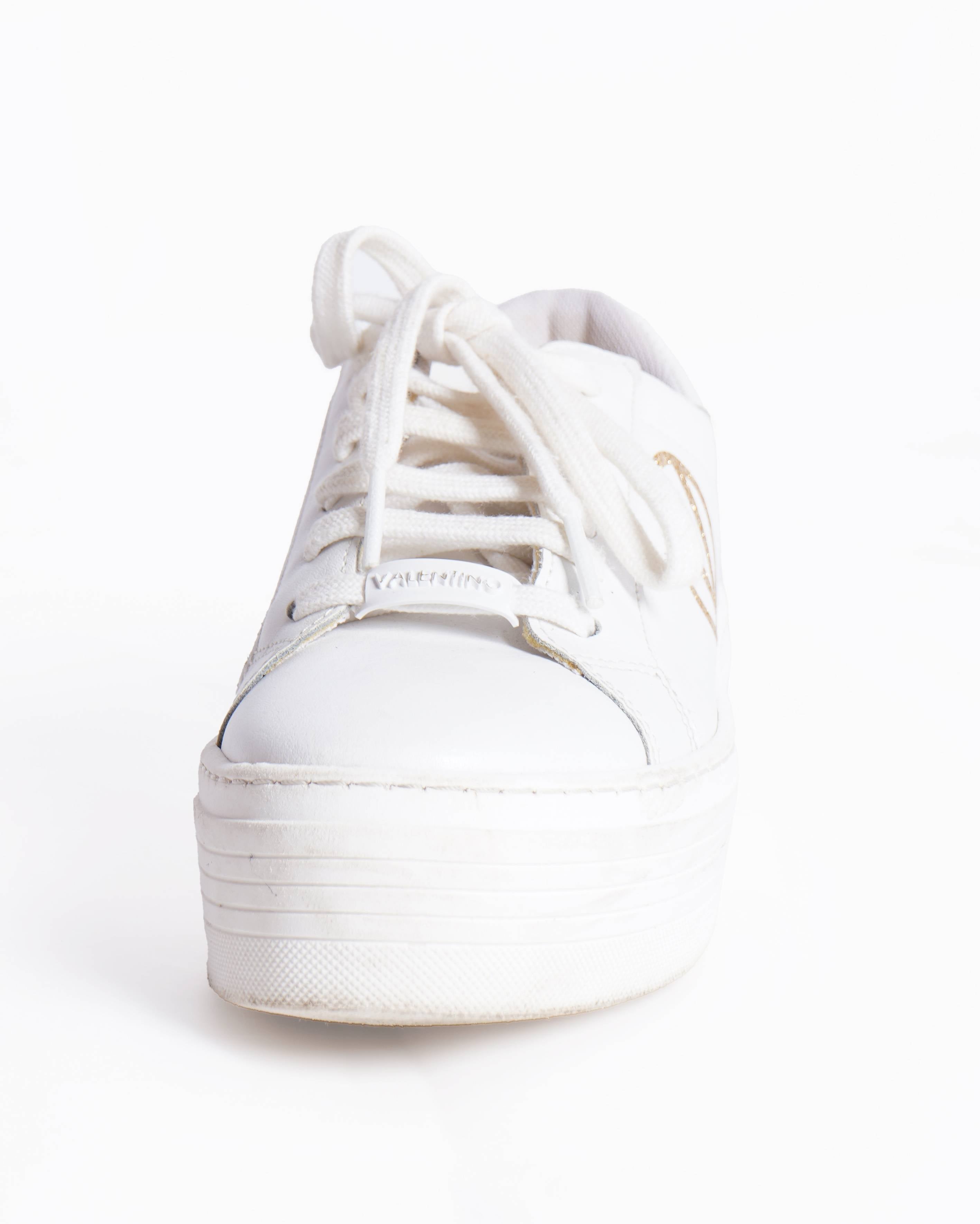 Valentino By Mario Valentino Sela WHite & Gold Glitter Detailing Platform Sneakers