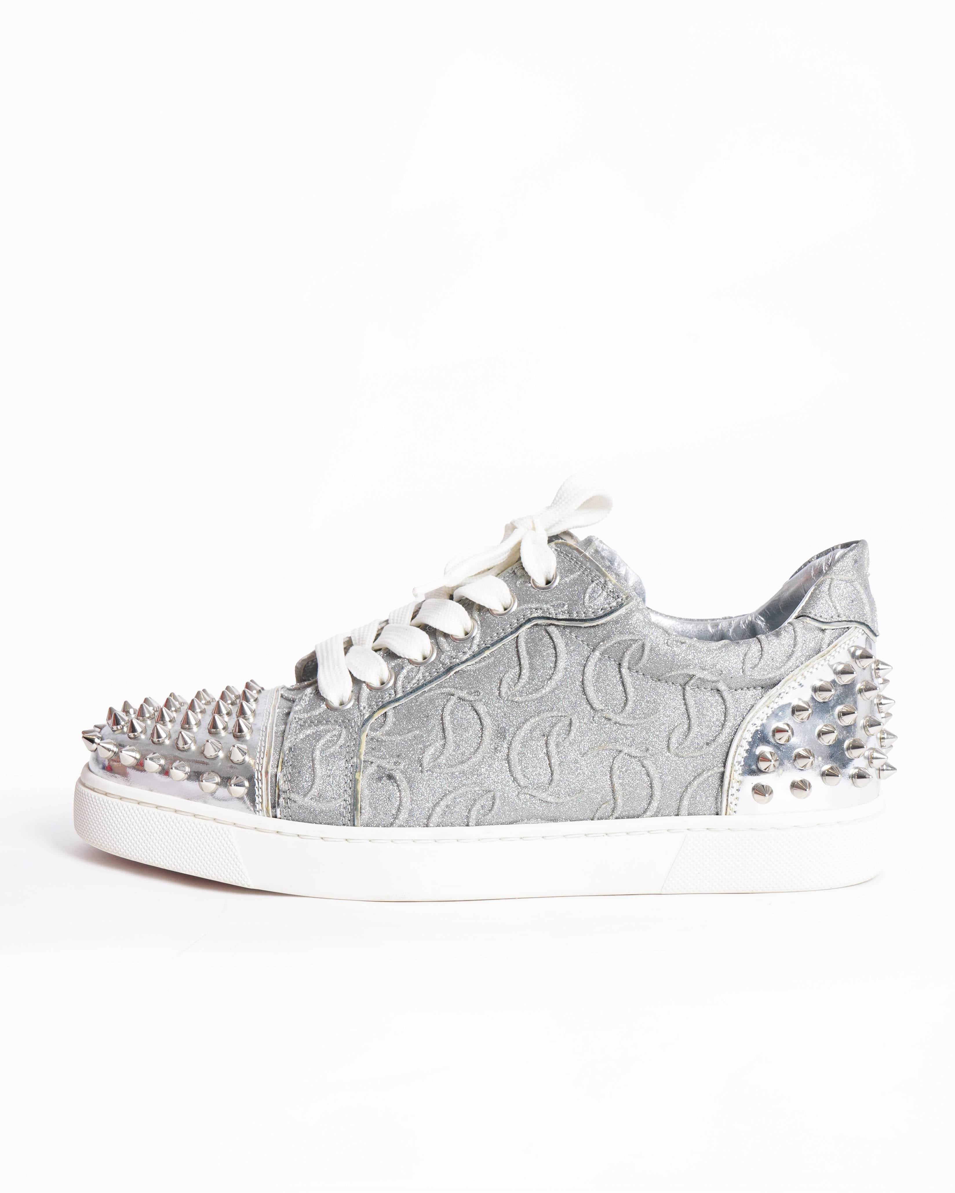 Christian Louboutin Glitter Calf Leather & Spike Women's Sneakers