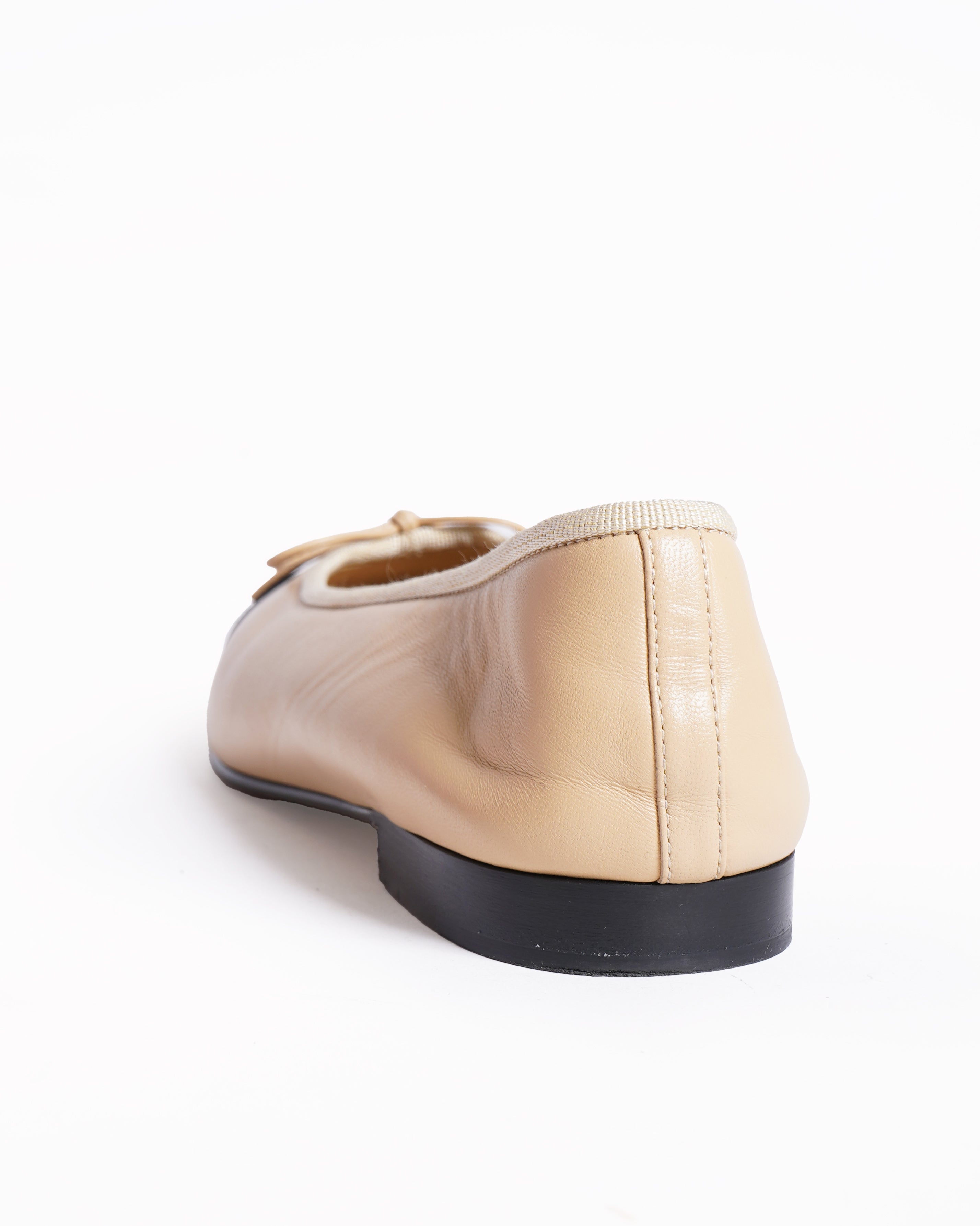 Chanel Beige & Black Cap-Toe Ballerinas