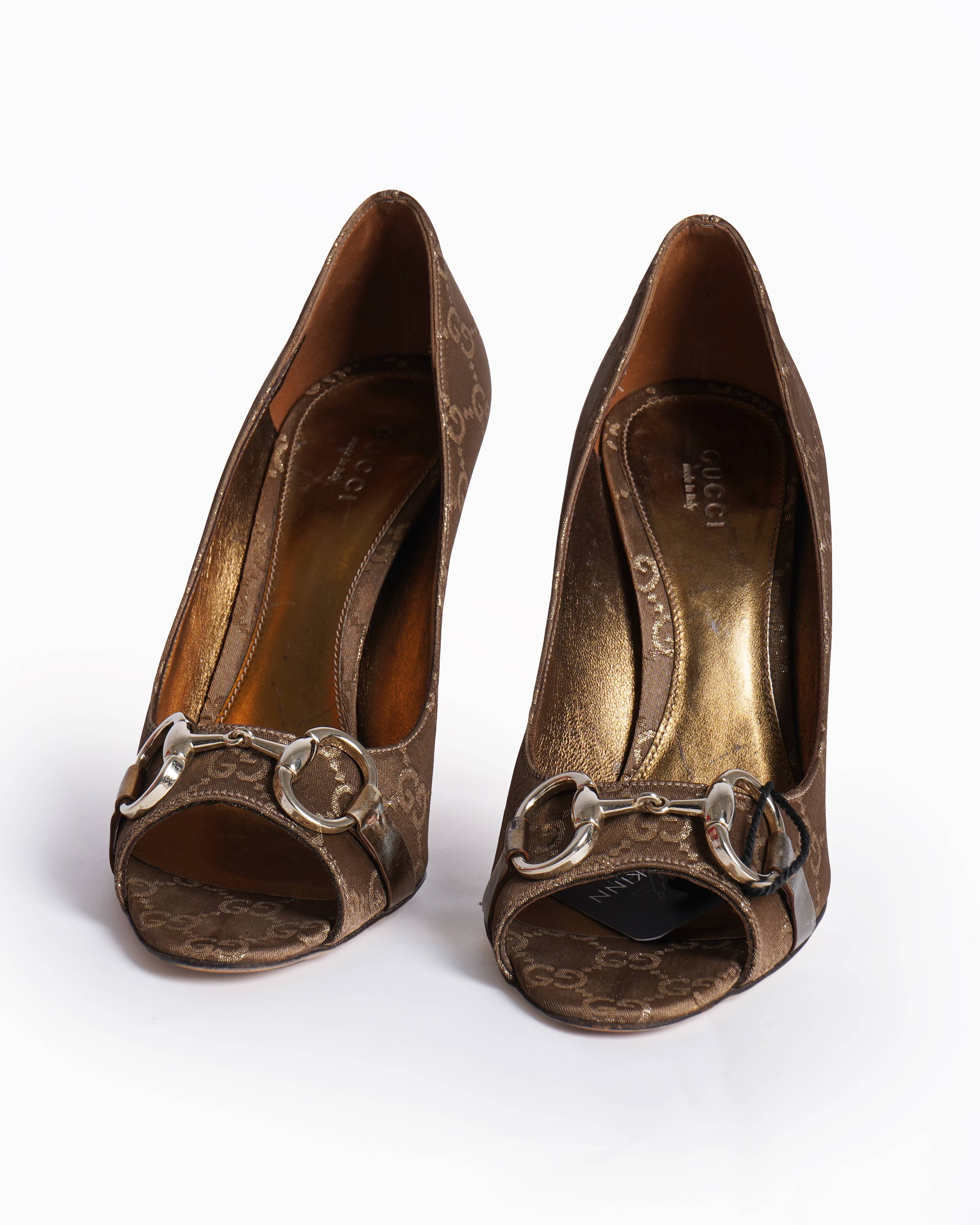 Gucci Monogram Peep Toe Heels