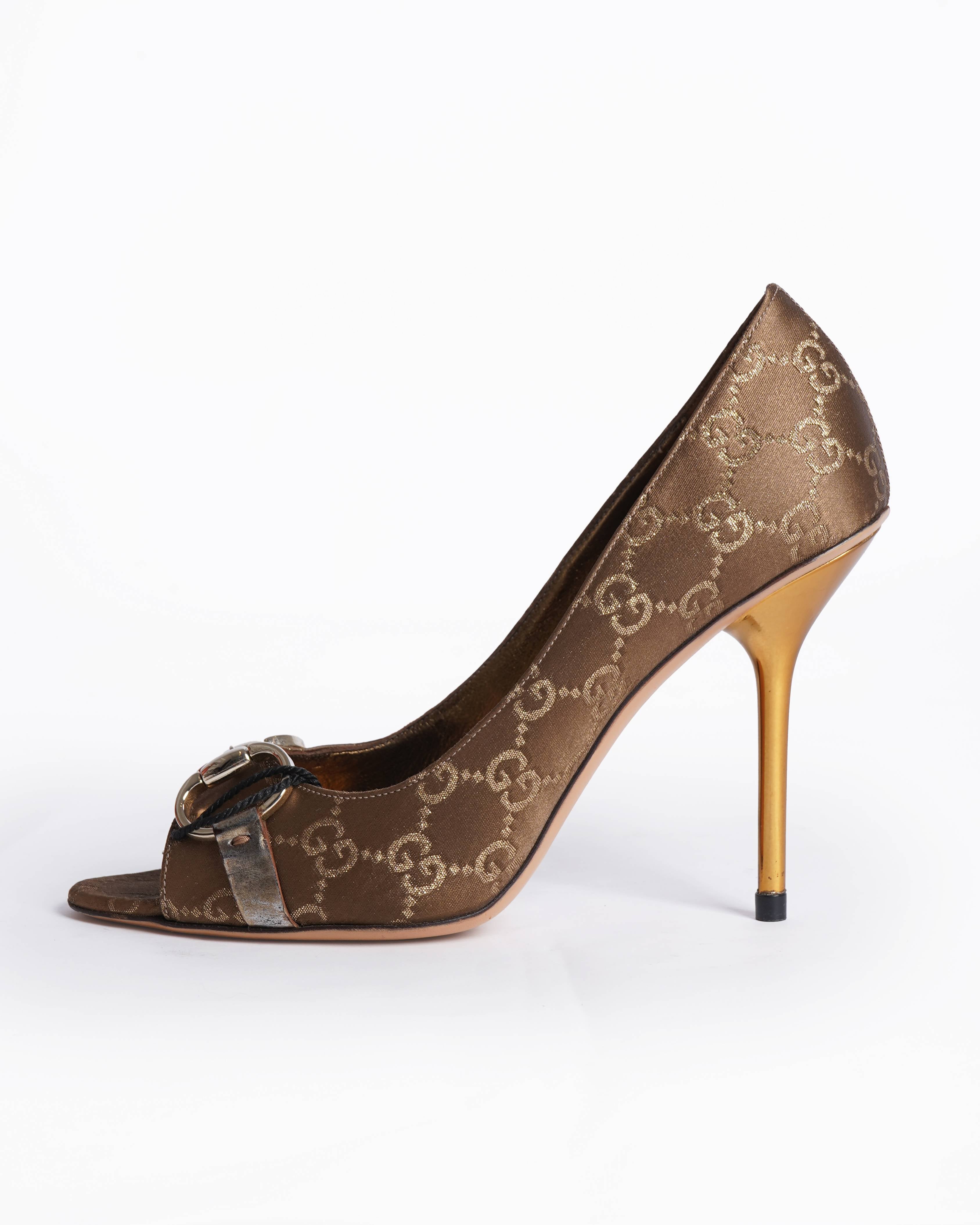 Gucci Monogram Peep Toe Heels