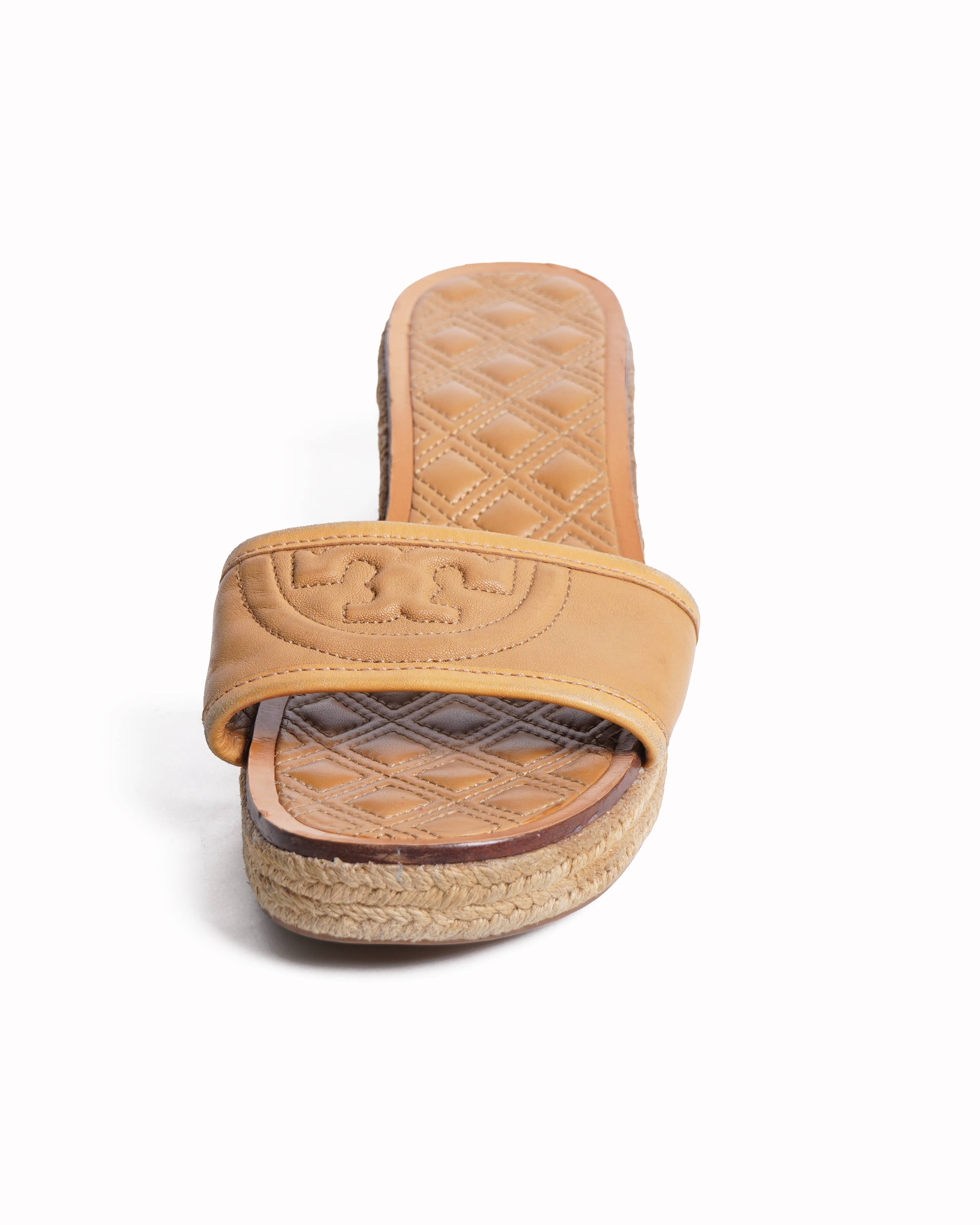 Tory Buch Tan Quilted Platform Heels