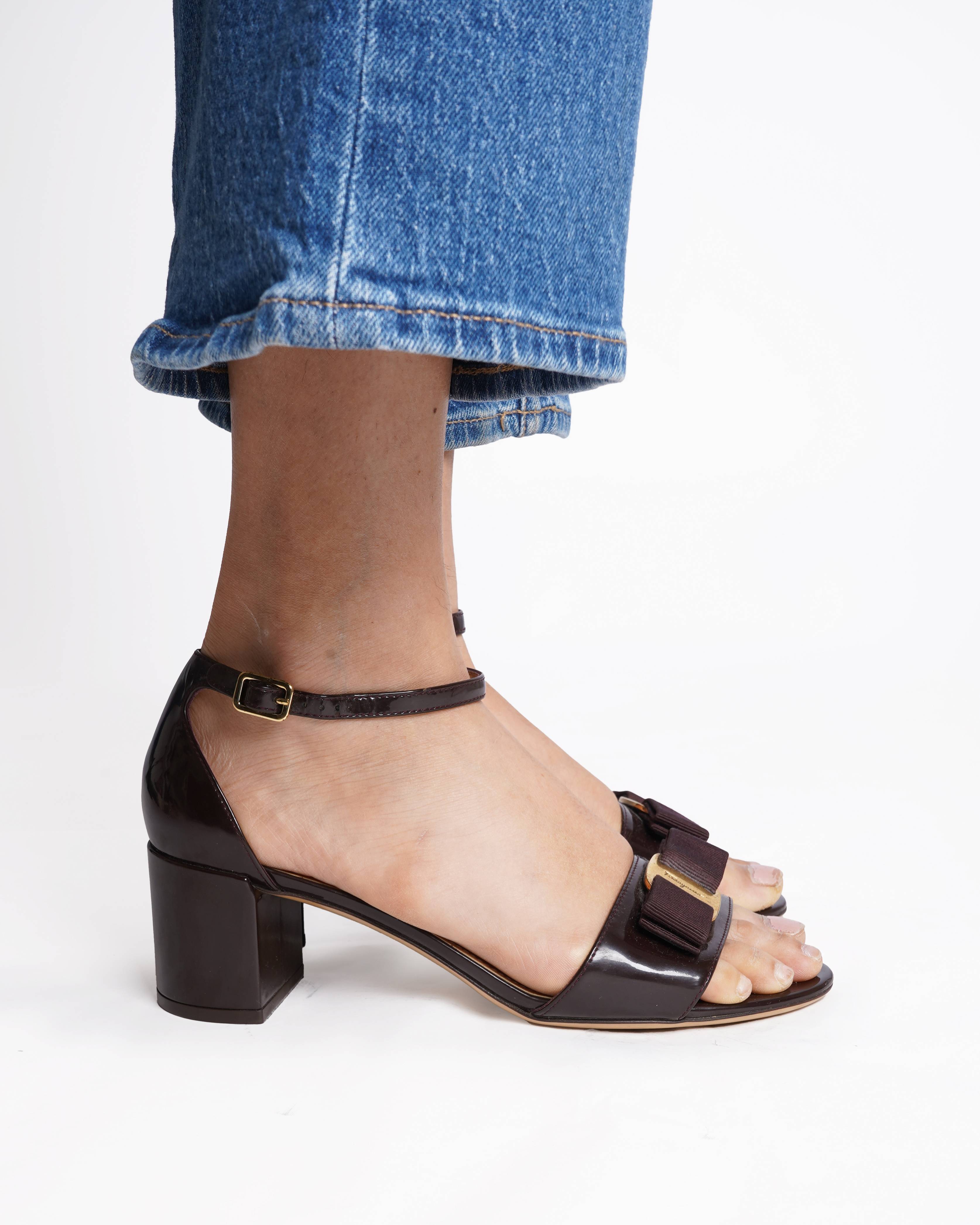 Salvatore Ferragamo Ankle Strap Block Heel Brown