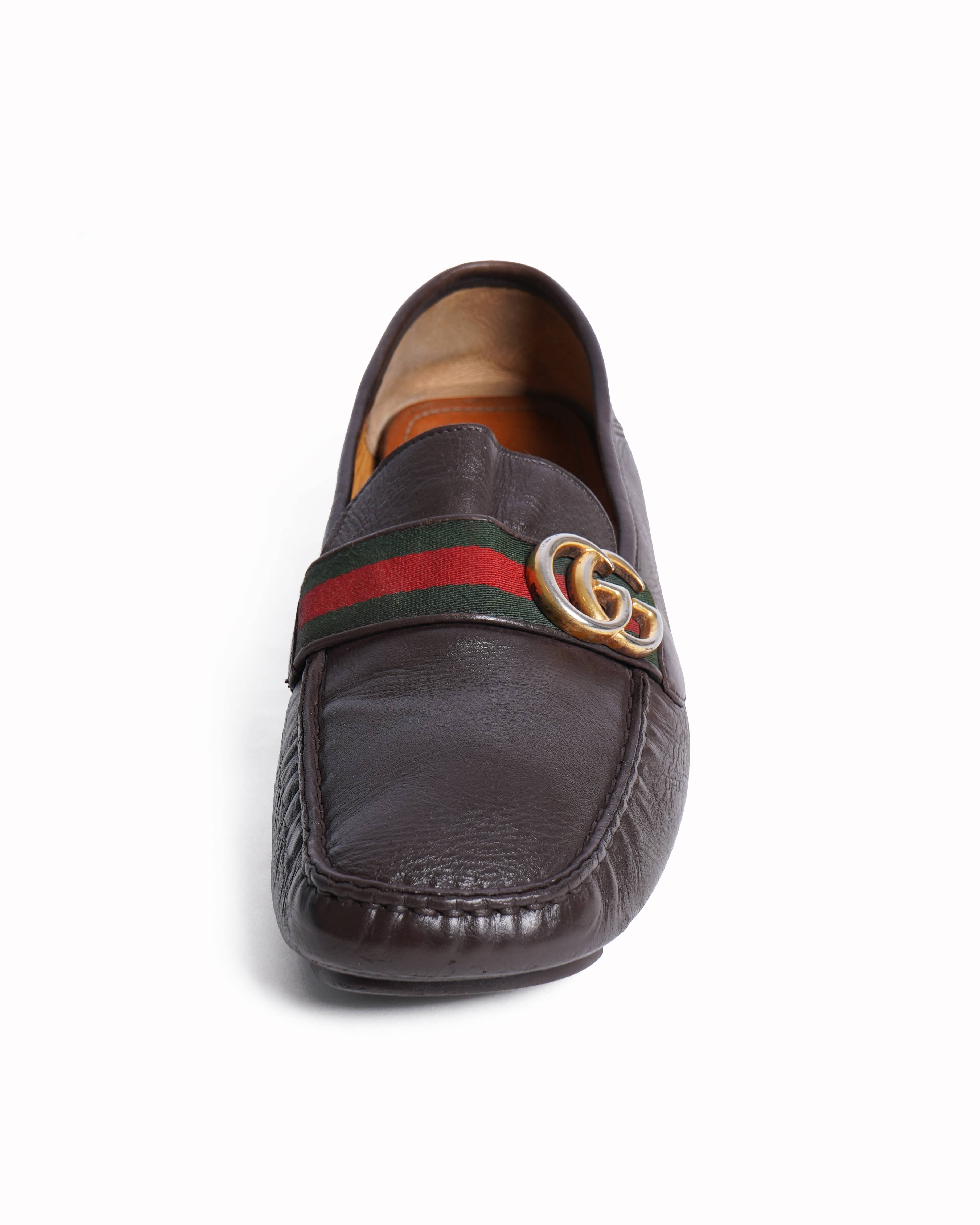 Gucci brown leather driver loafers