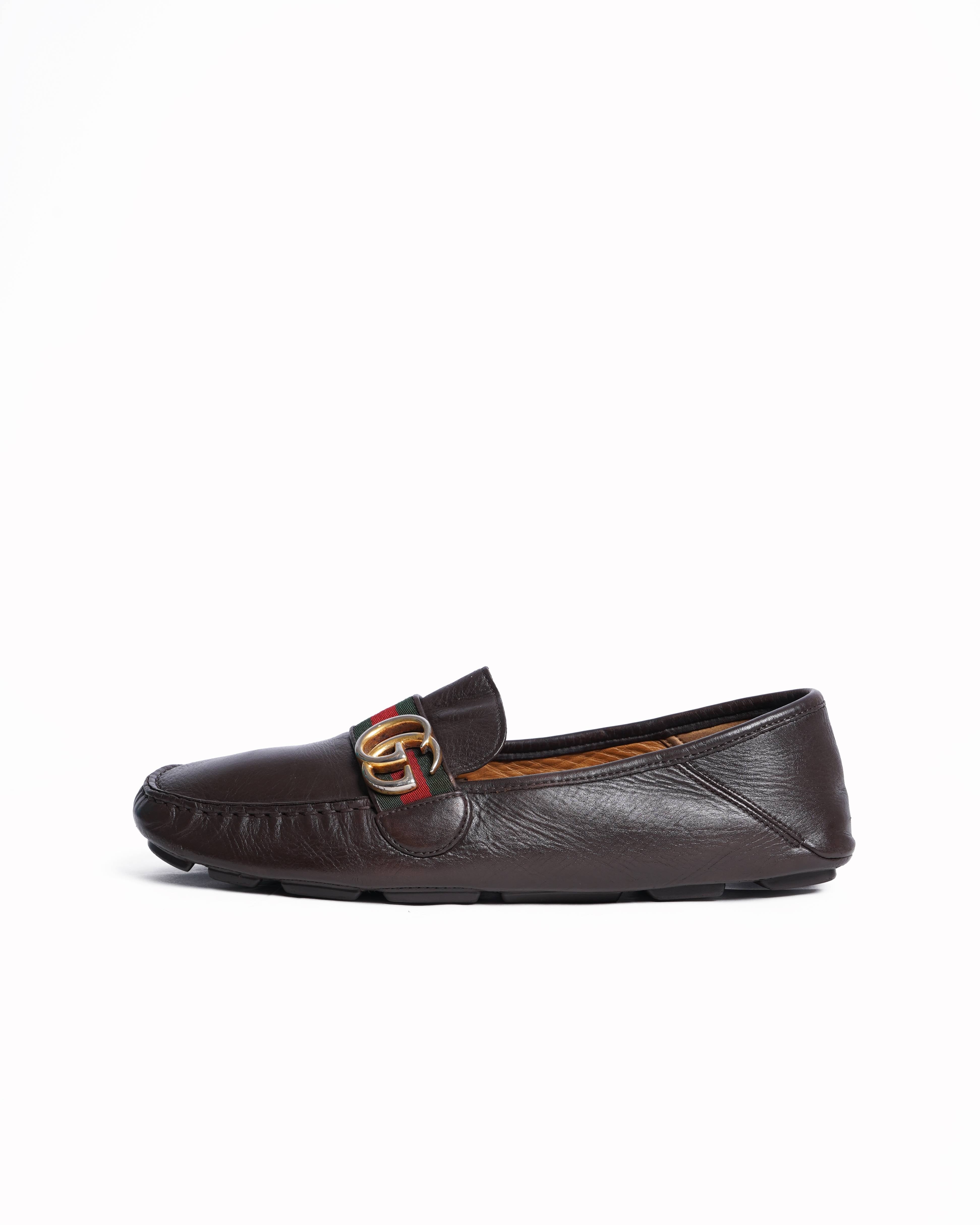 Gucci brown leather driver loafers
