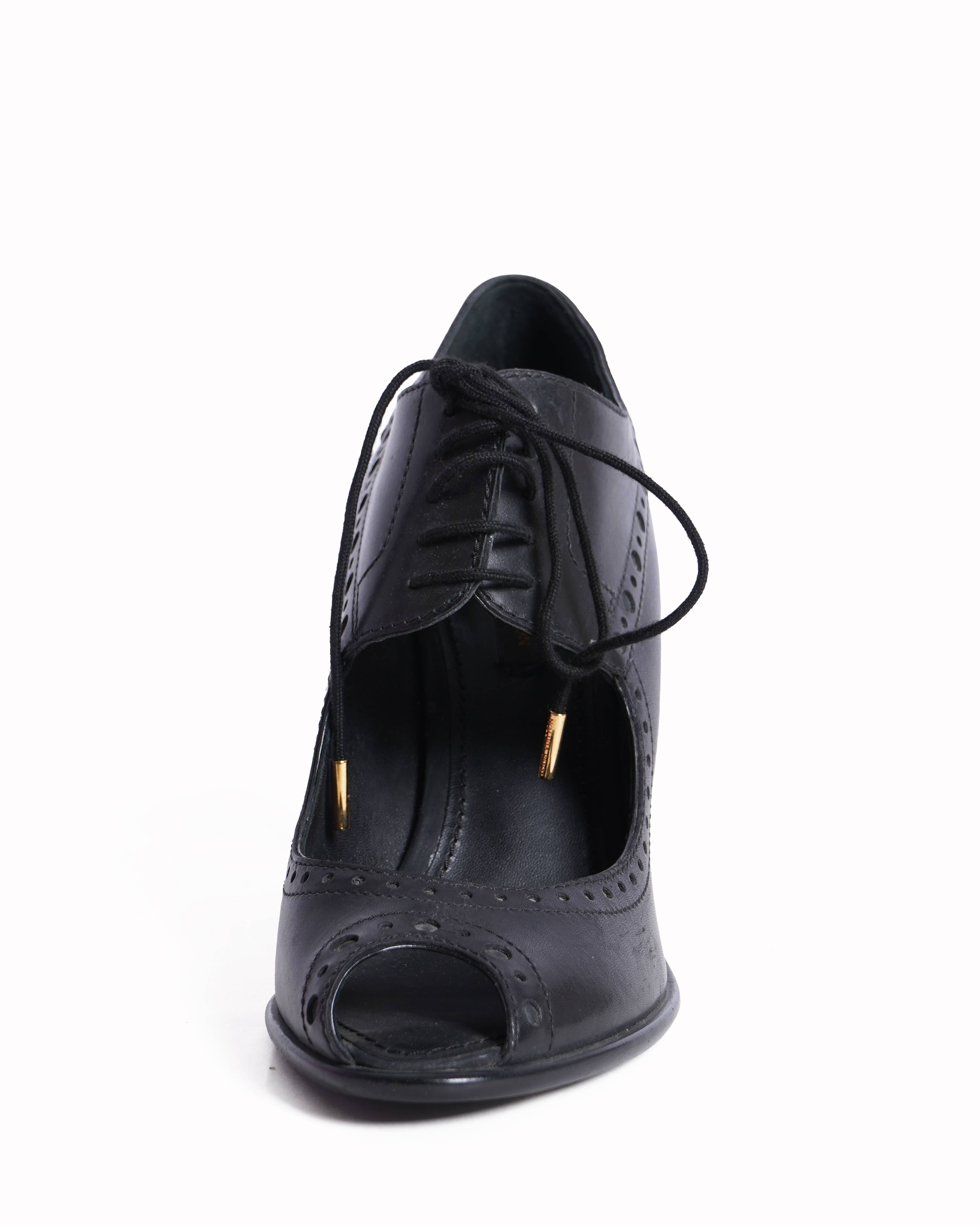 Louis Vuitton black peep toe lace up heels