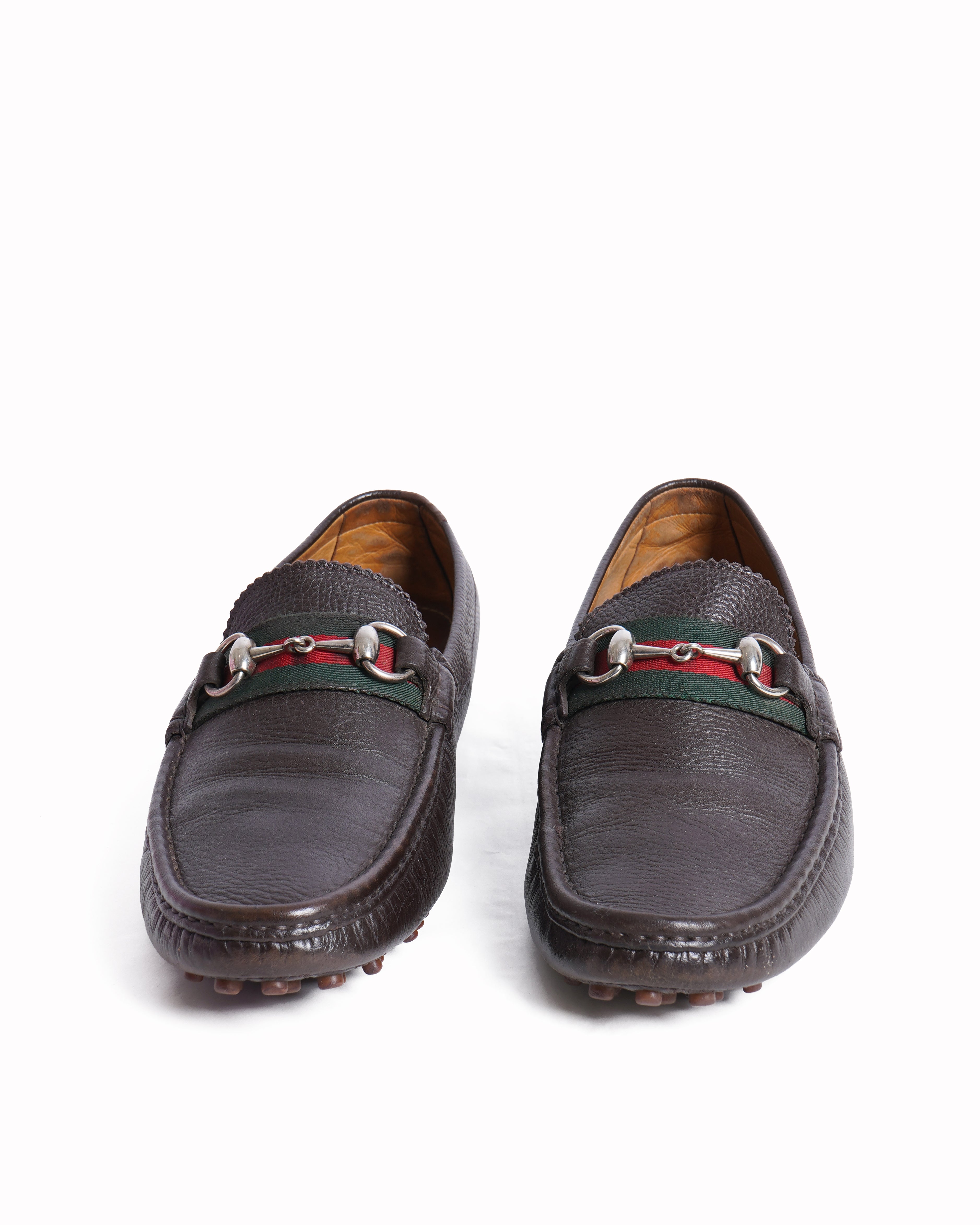 Gucci web horsebit brown leather loafers