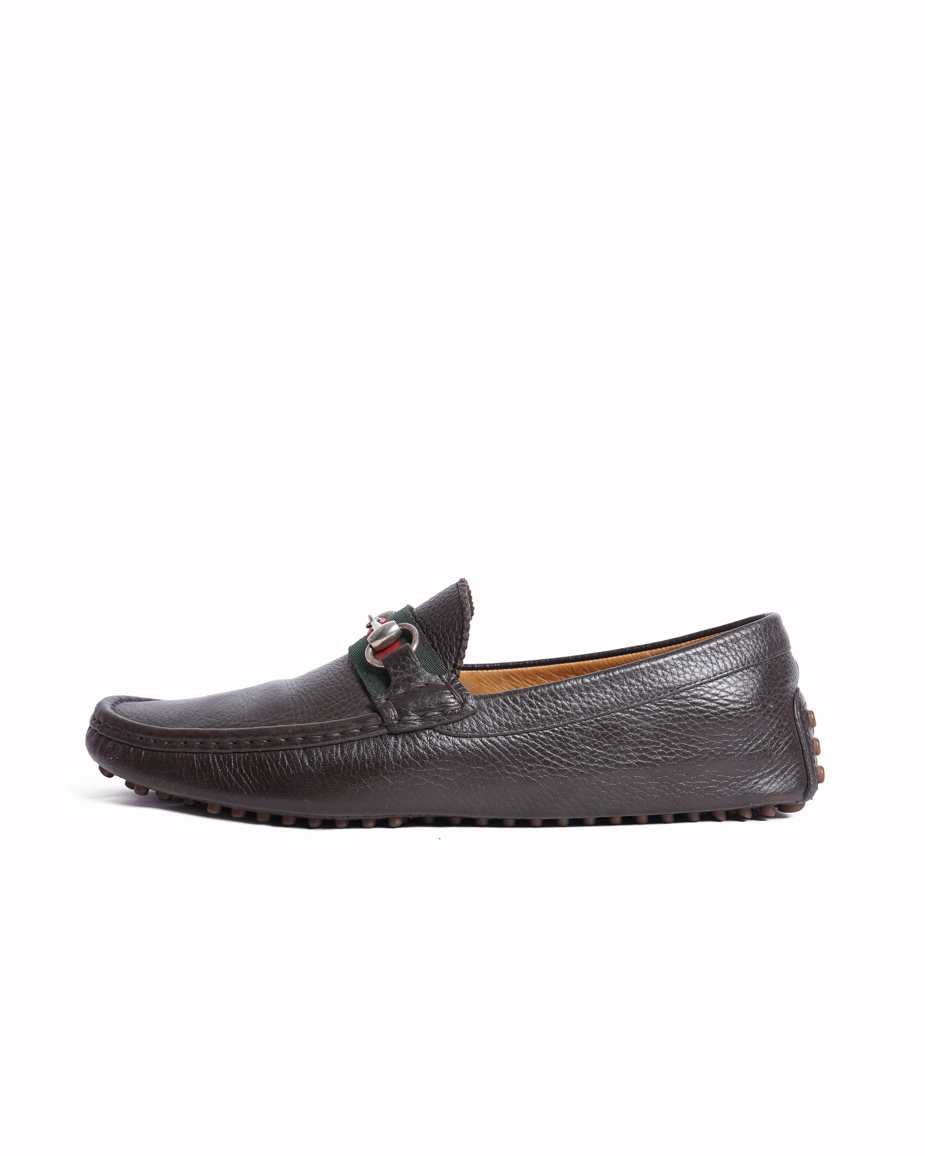 Gucci web horsebit brown leather loafers