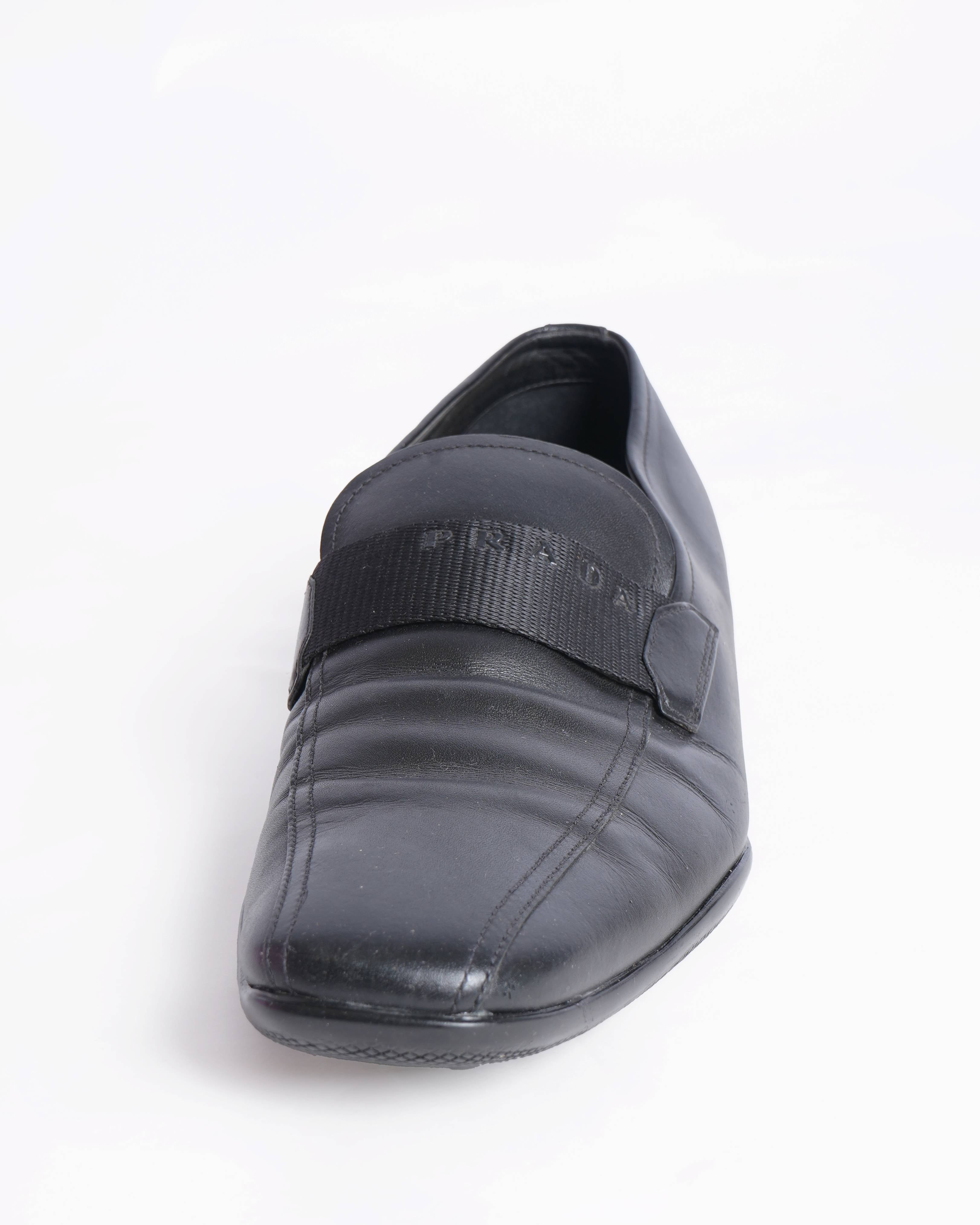 Prada men's black leather loafers