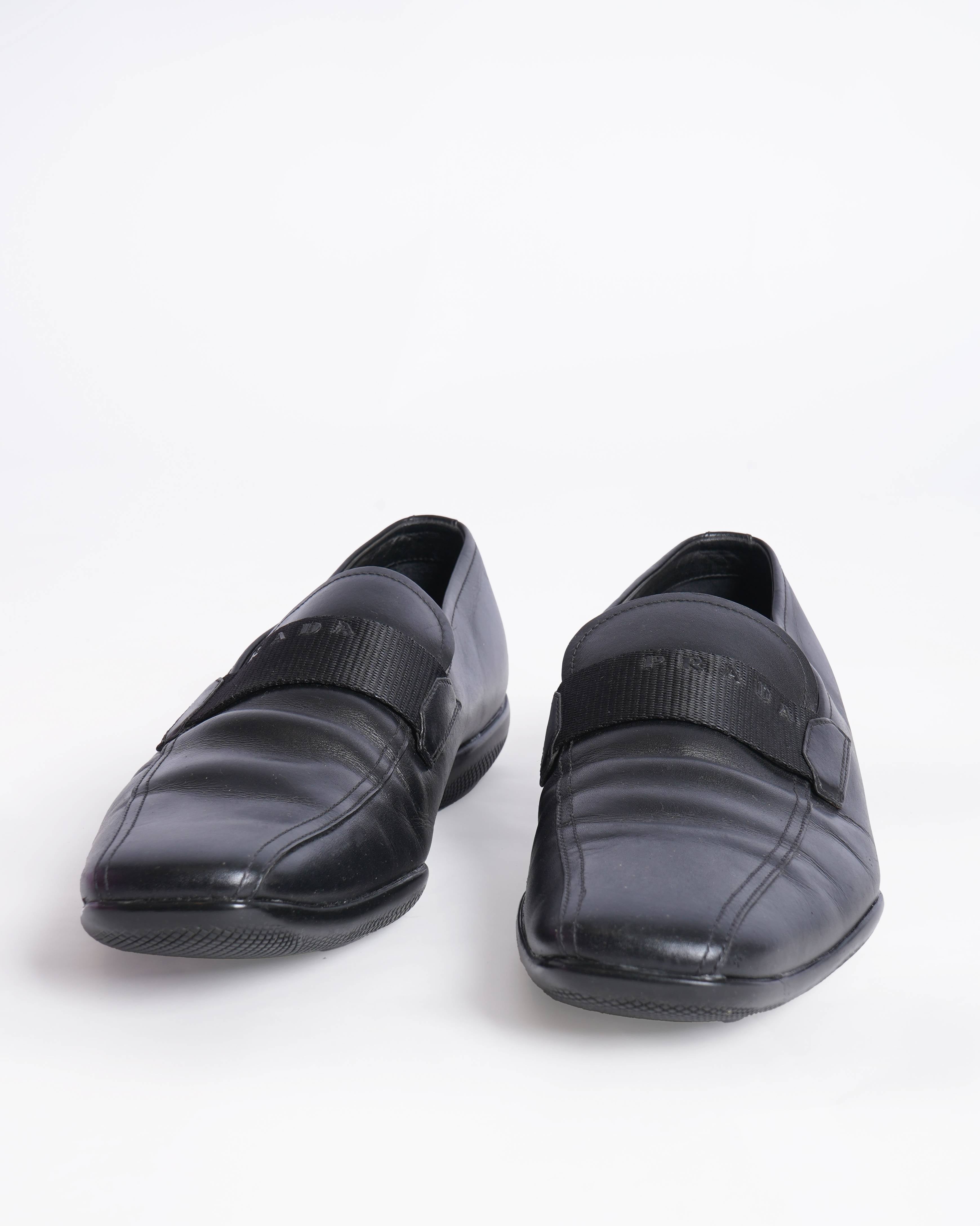 Prada men's black leather loafers