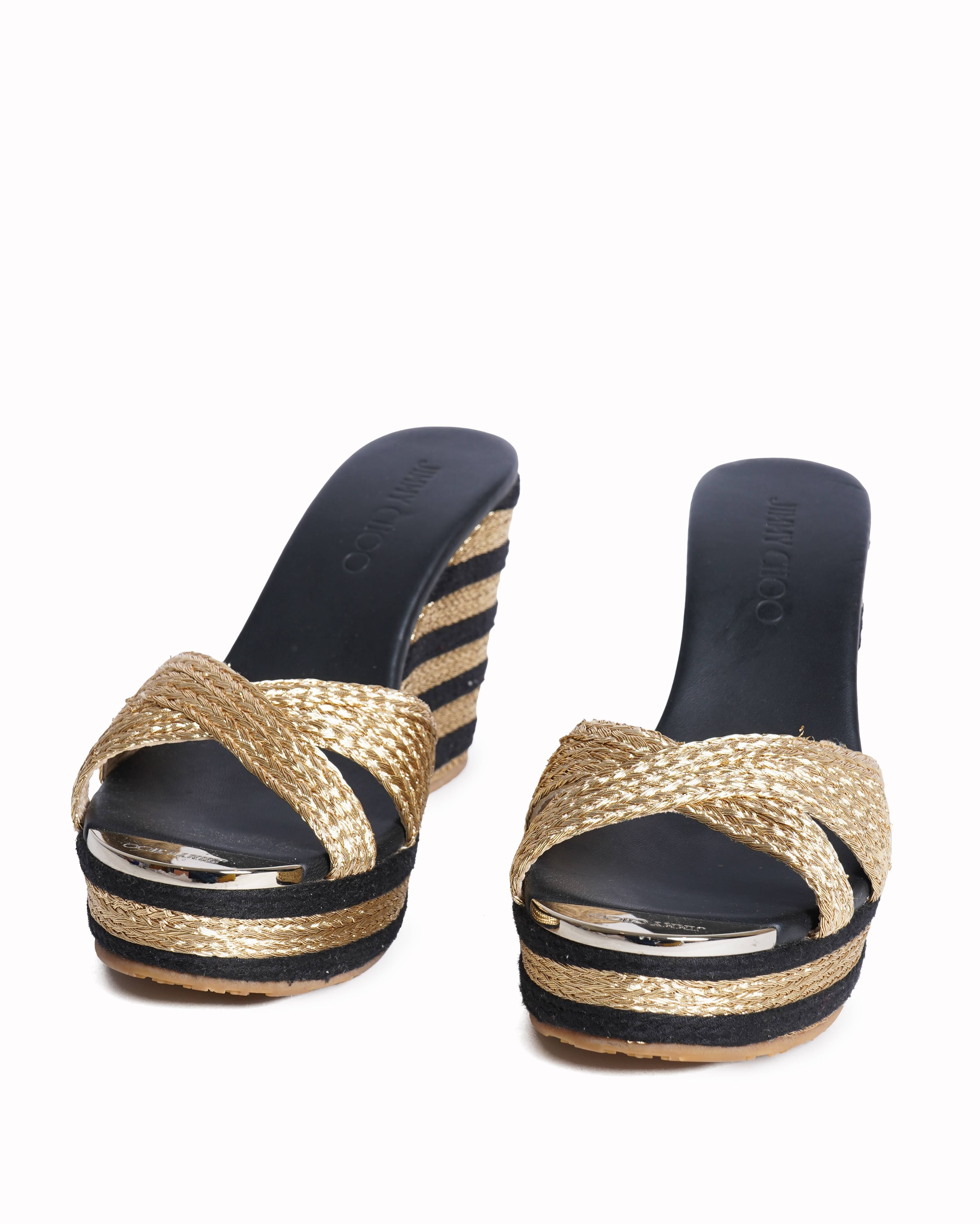 Jimmy choo metallic woven pandora wedges