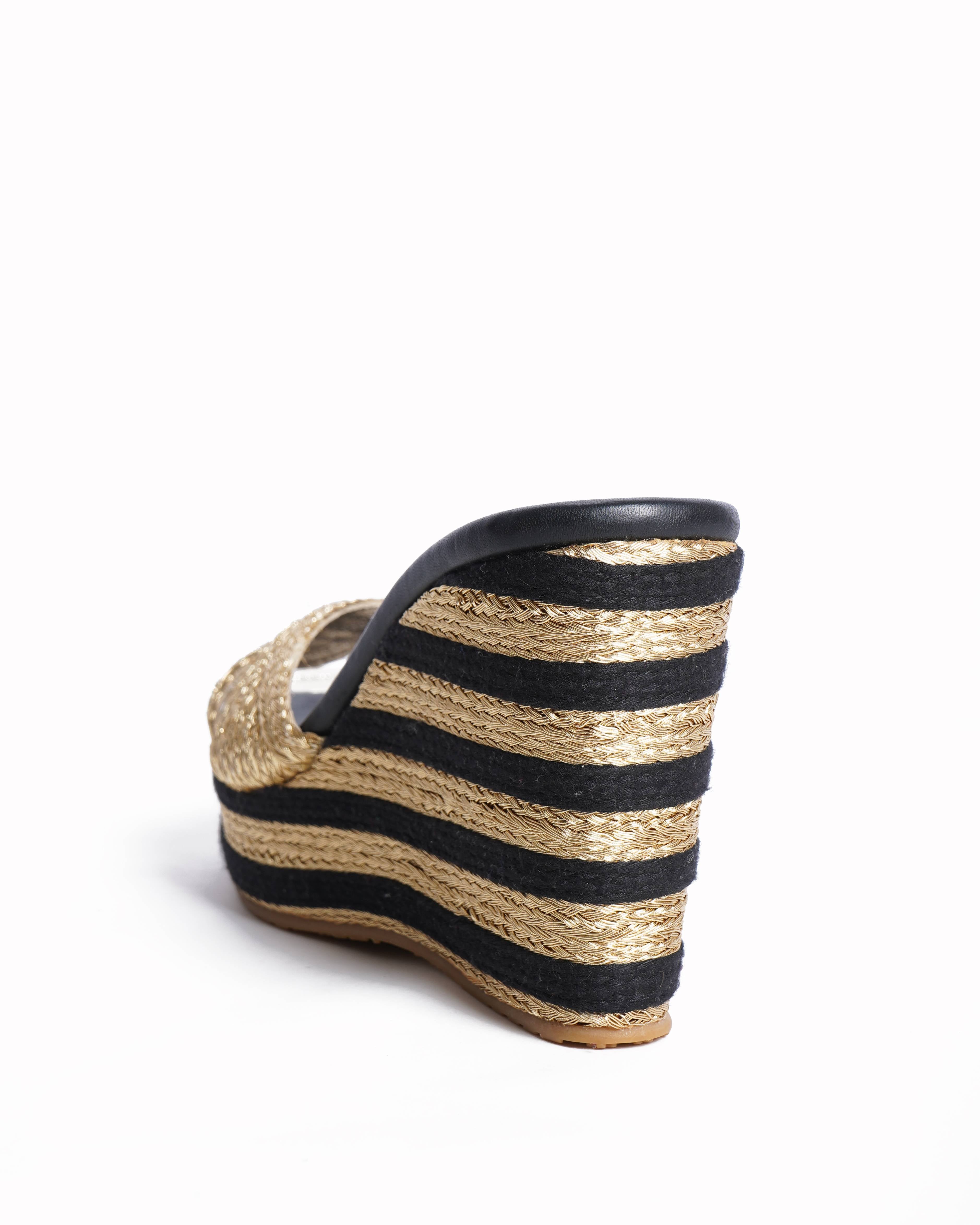 Jimmy choo metallic woven pandora wedges