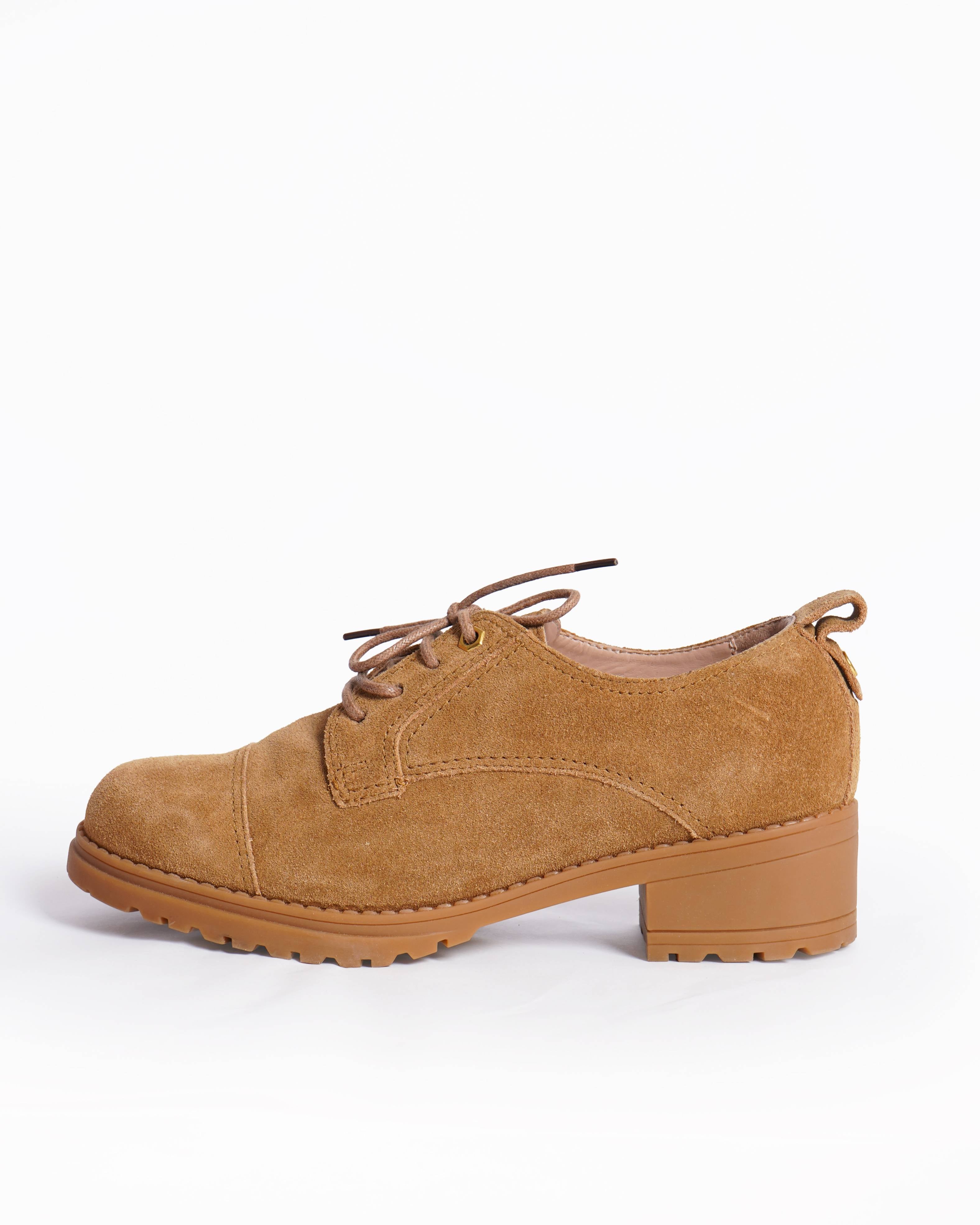 Cole Haan Camea Heritage Tan Suede Heeled Loafers