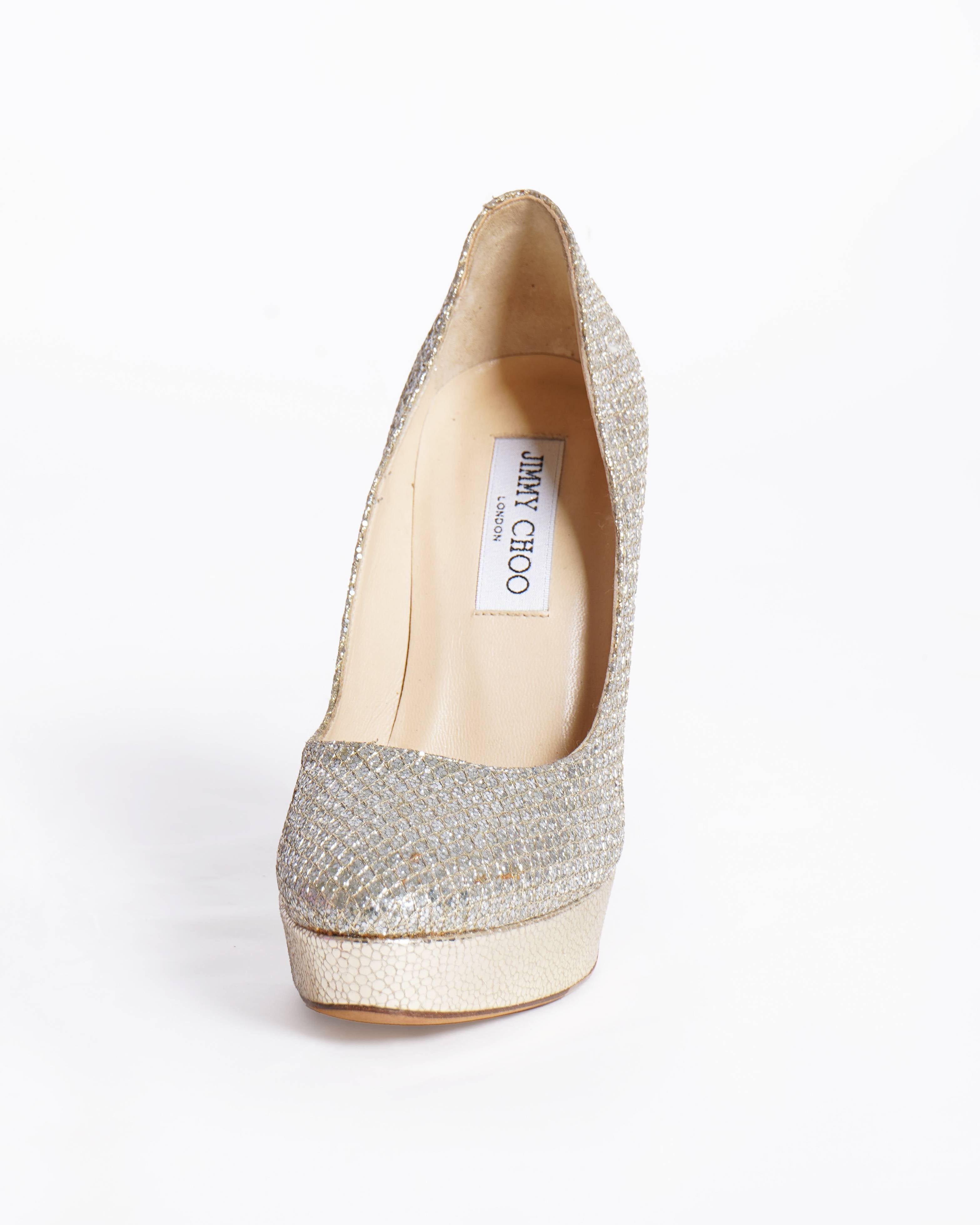Jimmy Choo Glitter Pumps In Gold Tone