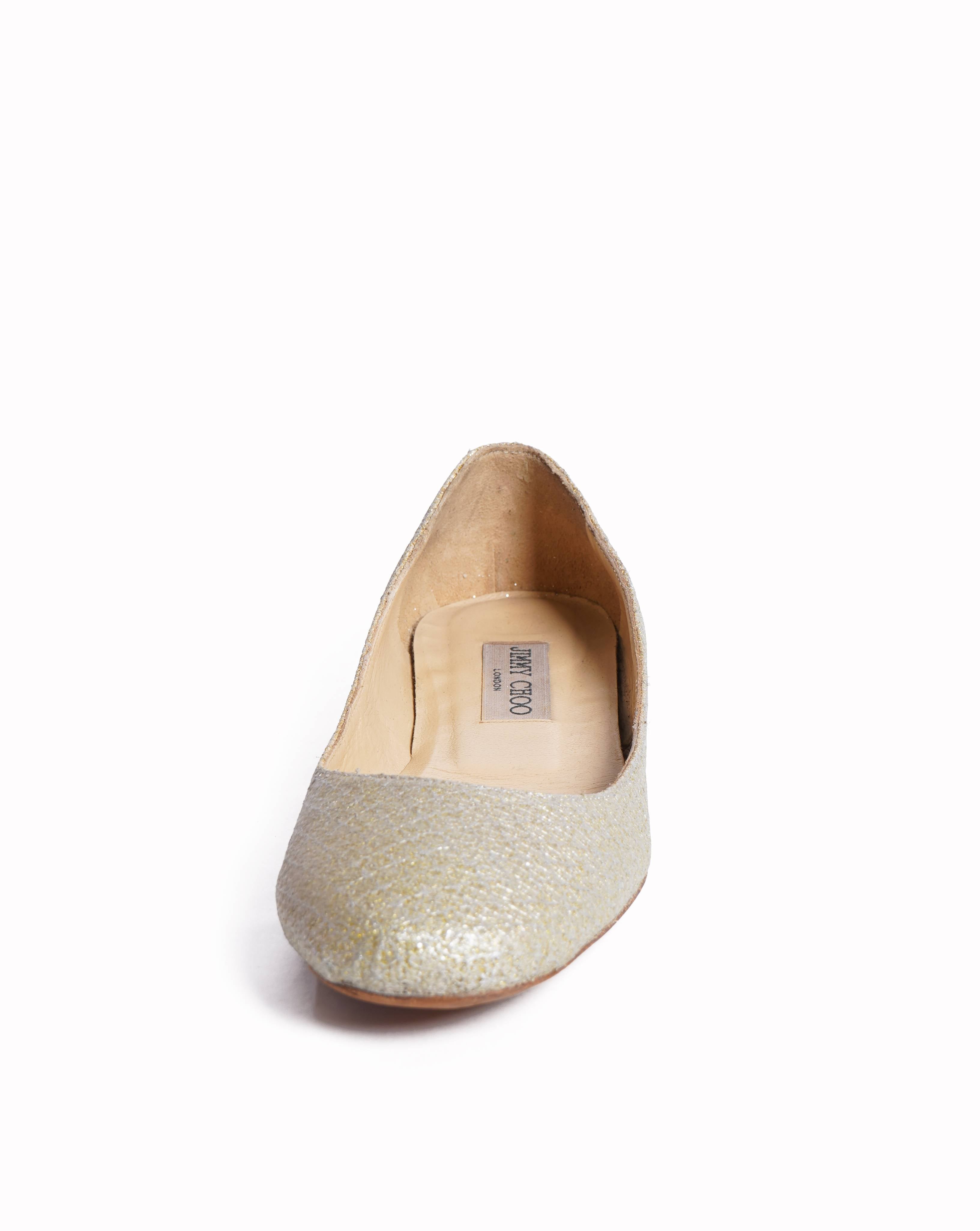 Jimmy choo romy gold glitter ballet flats