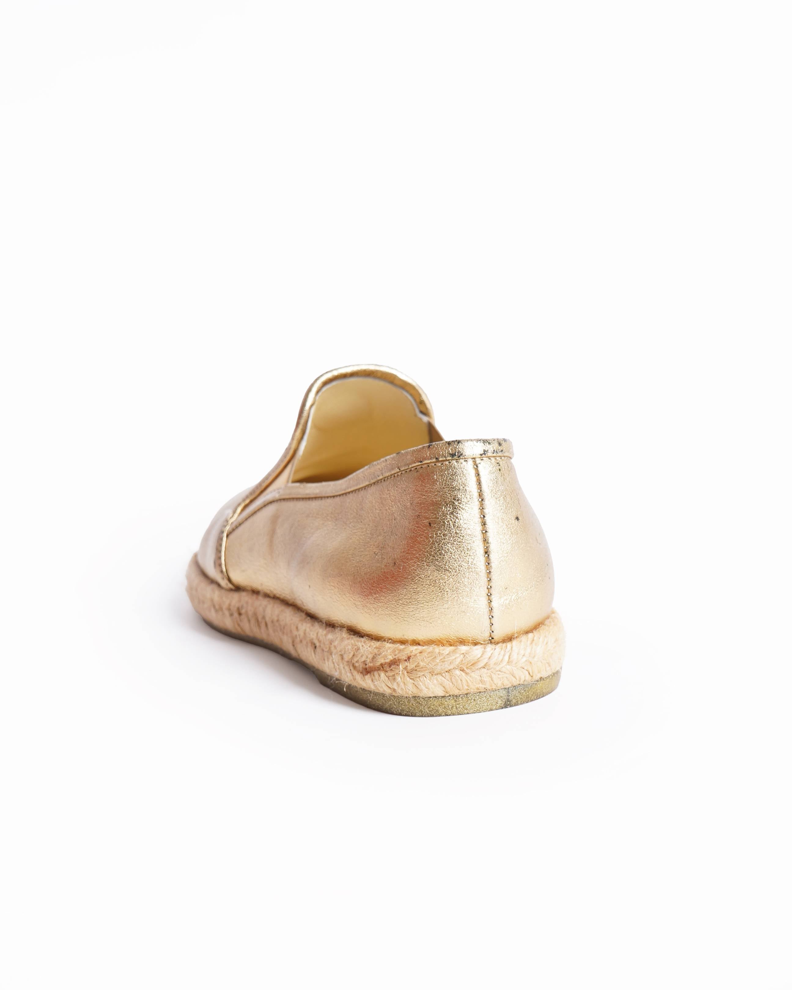 Chanel gold metallic cc logo loafers