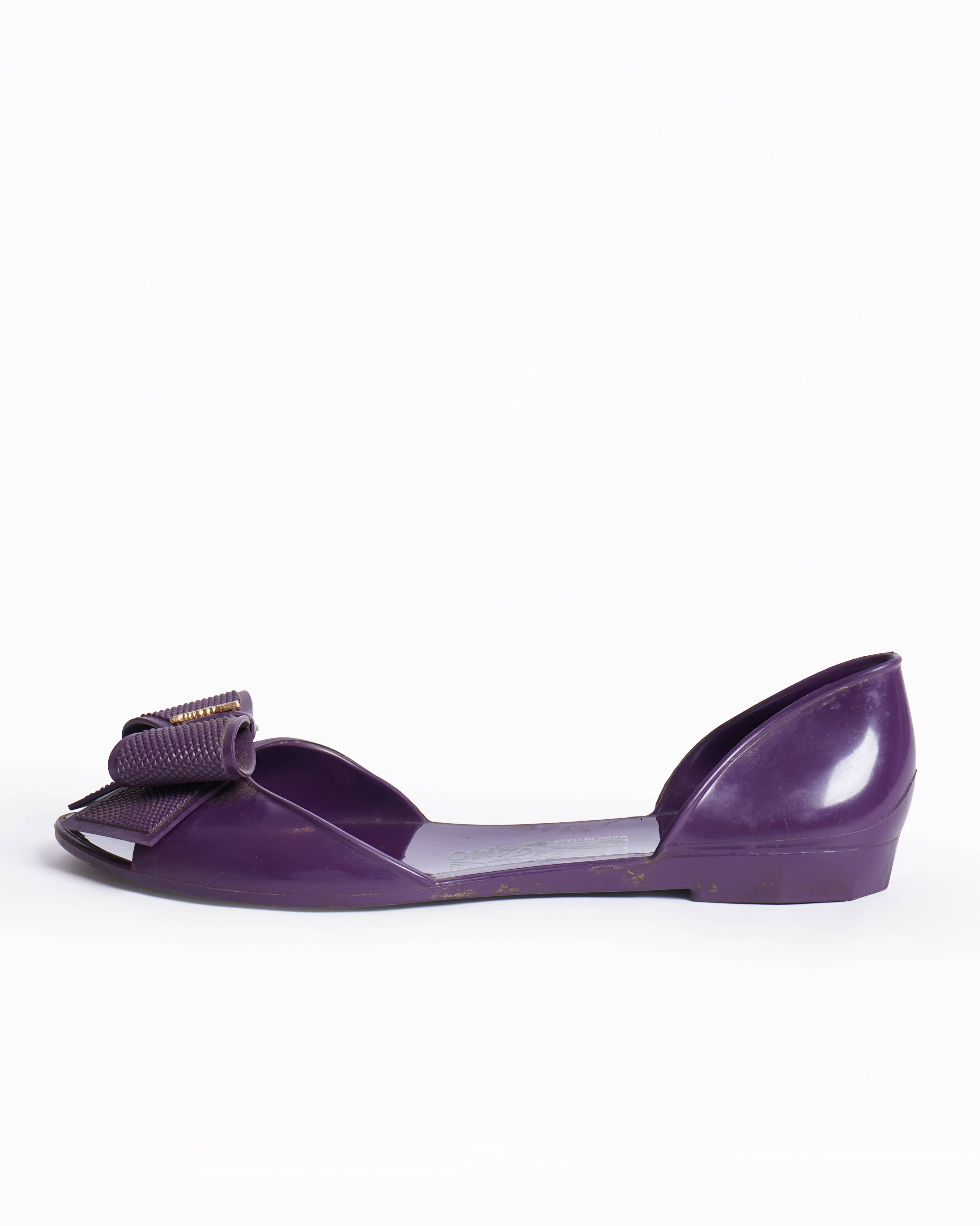 Salvatore Ferragamo Purple Jelly Bow Flat Sandals