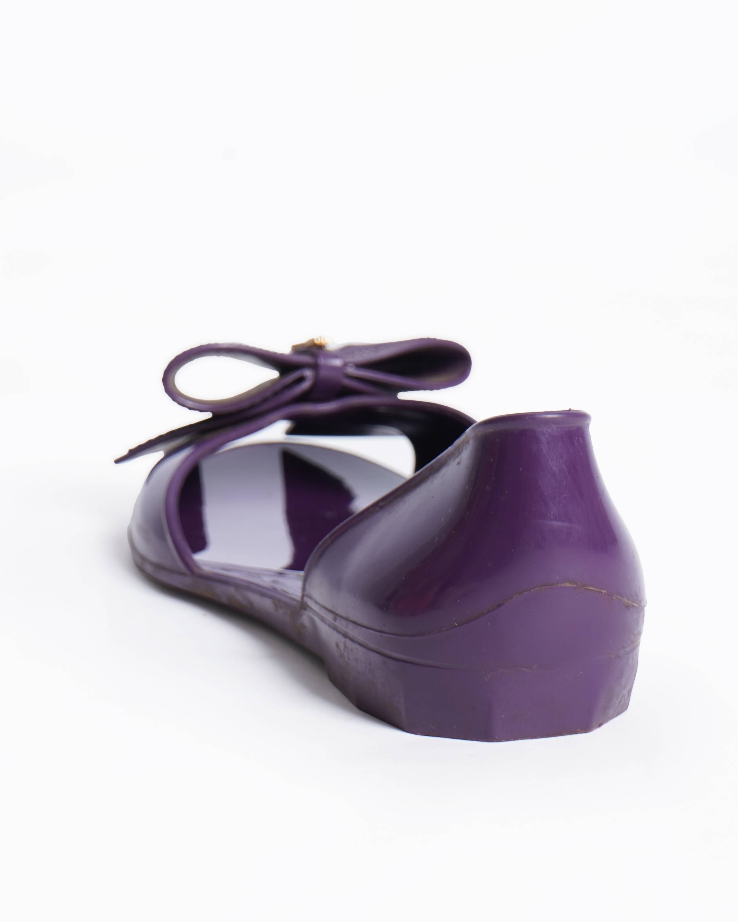 Salvatore Ferragamo Purple Jelly Bow Flat Sandals
