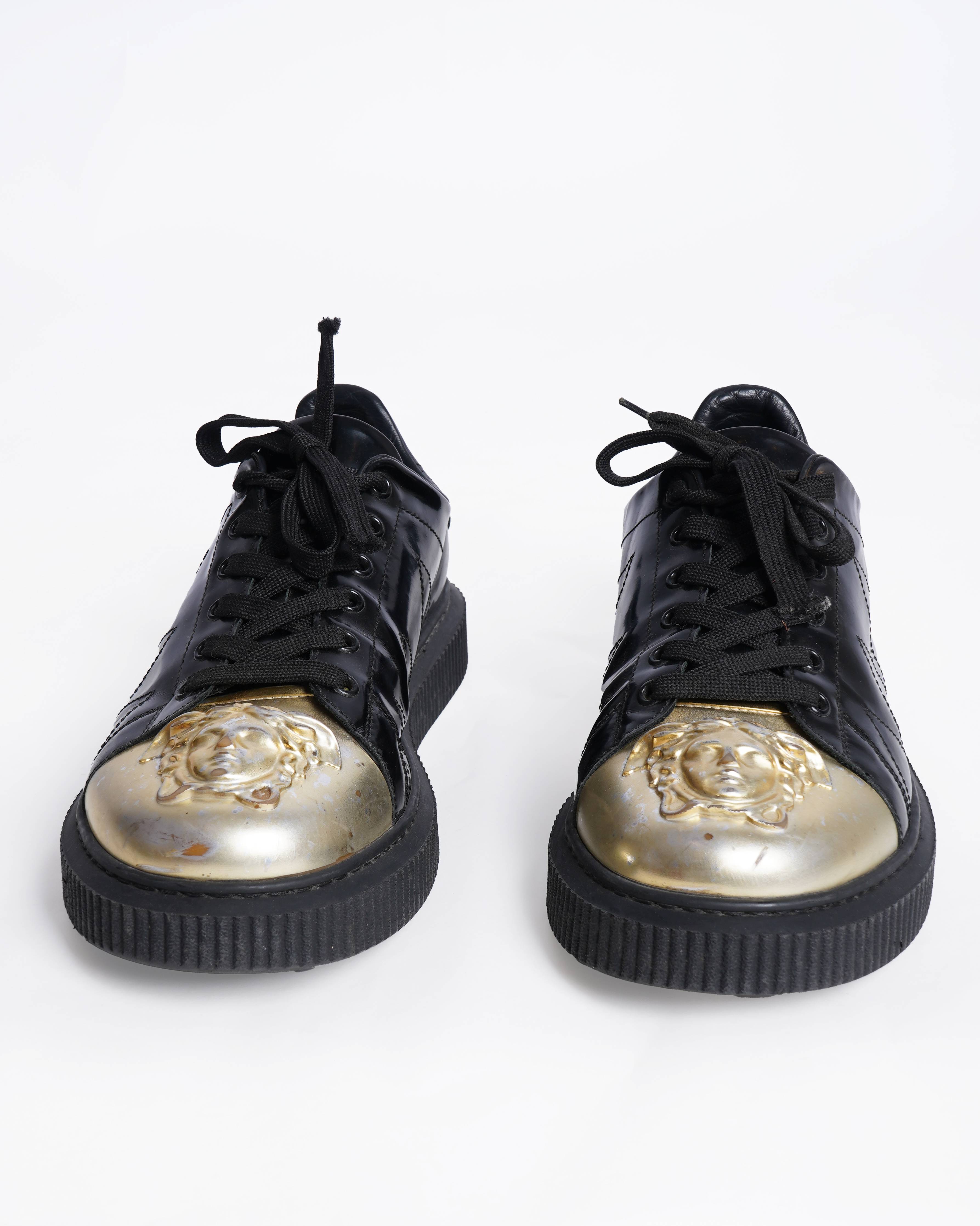Versace black patent leather medusa sneakers