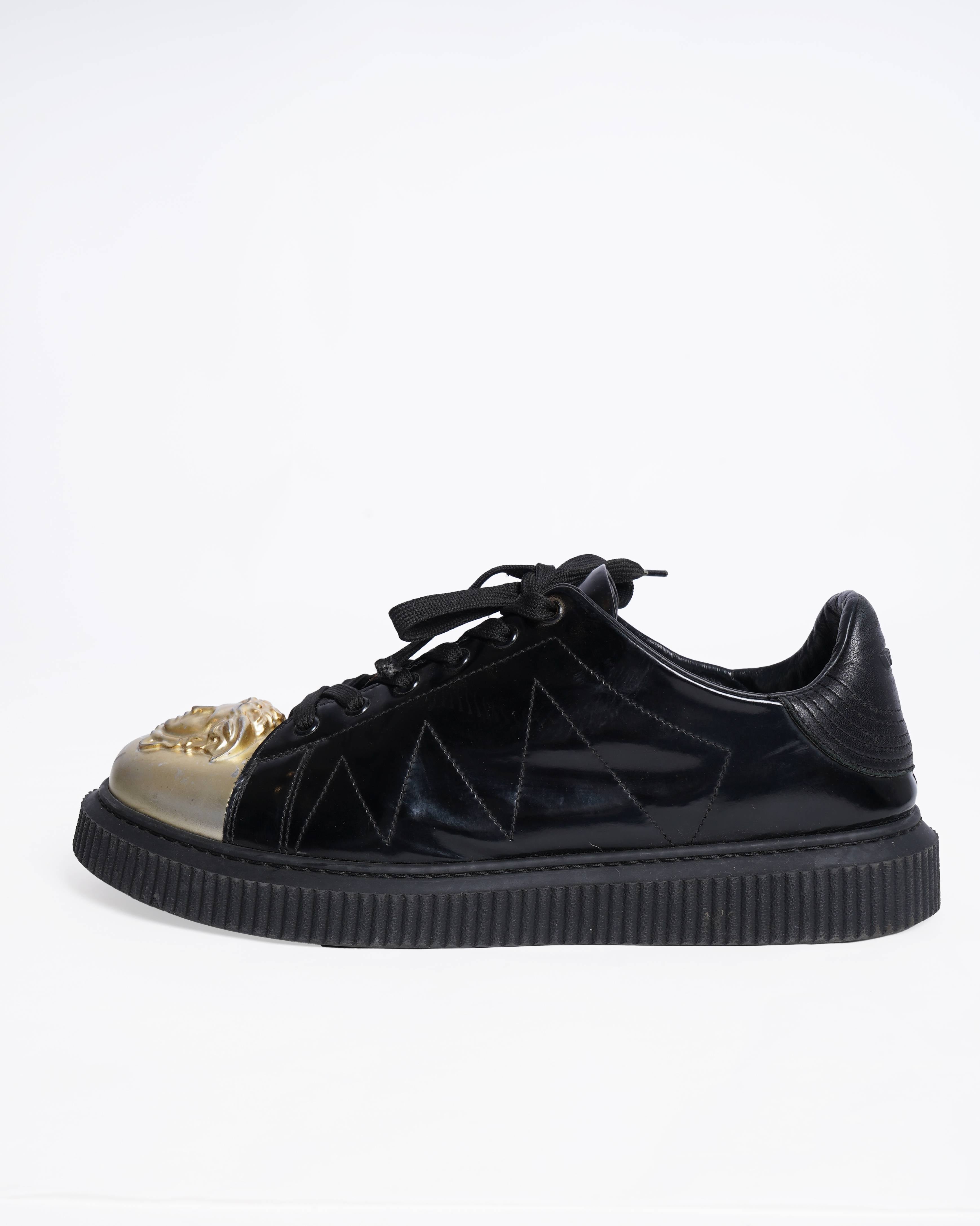 Versace black patent leather medusa sneakers