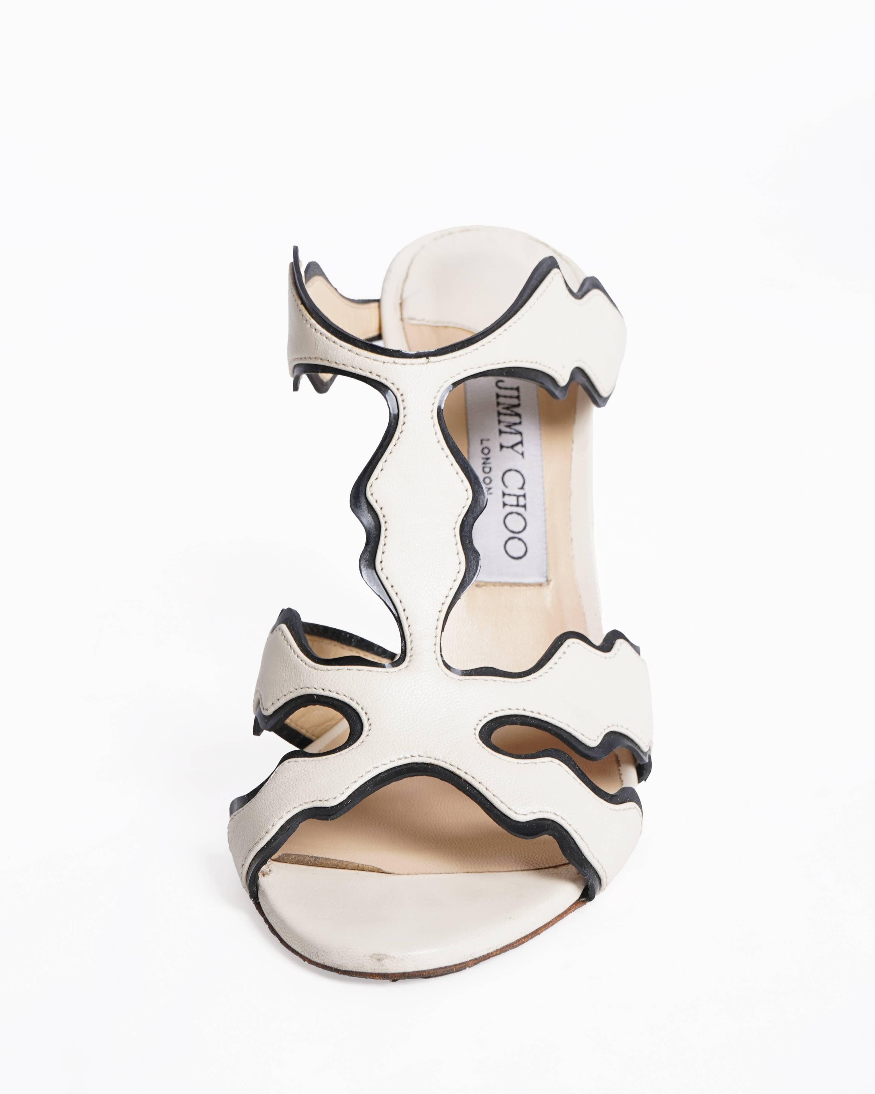 Jimmy Choo Monochrome Leather Lanta Peep Toe heels