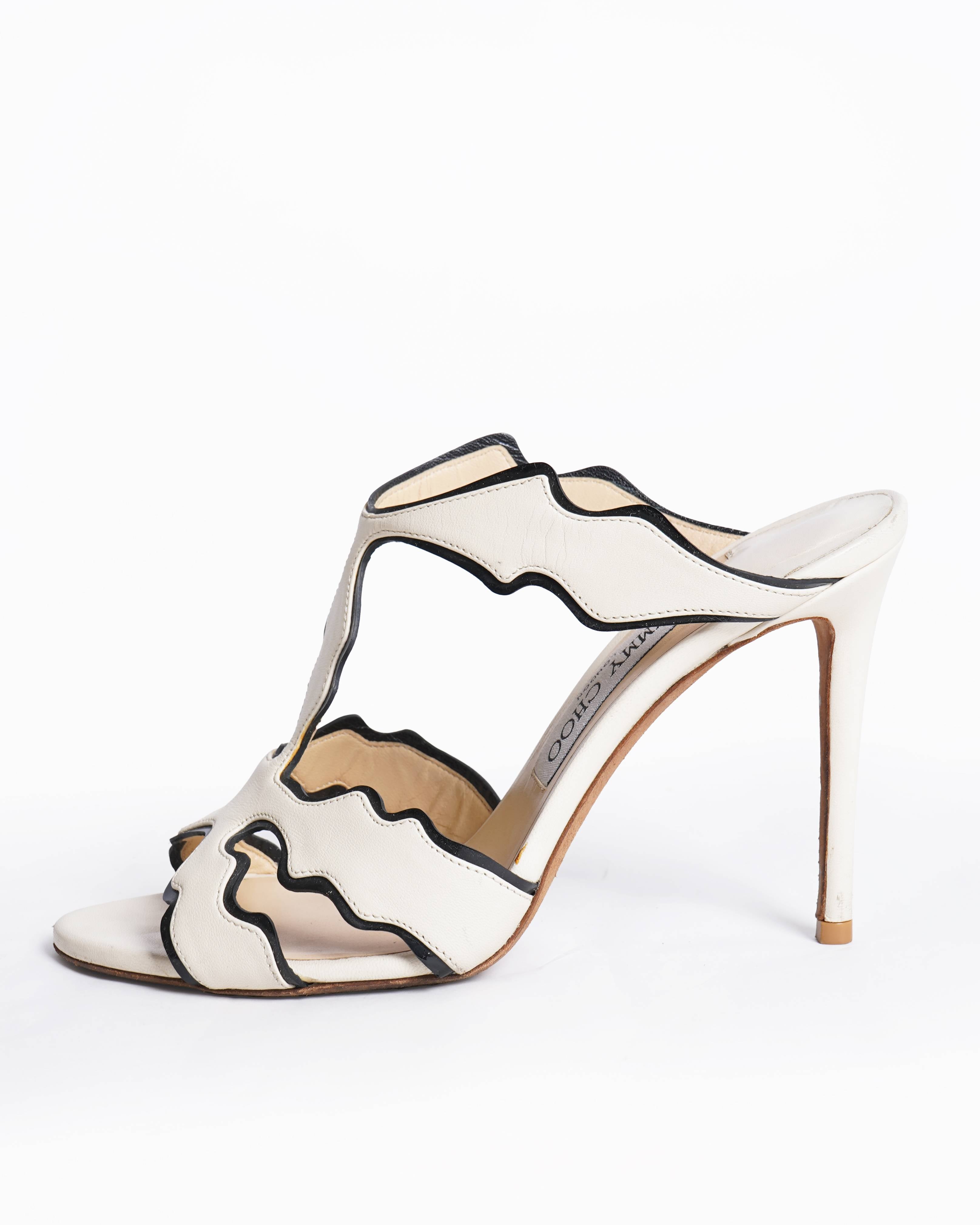 Jimmy Choo Monochrome Leather Lanta Peep Toe heels