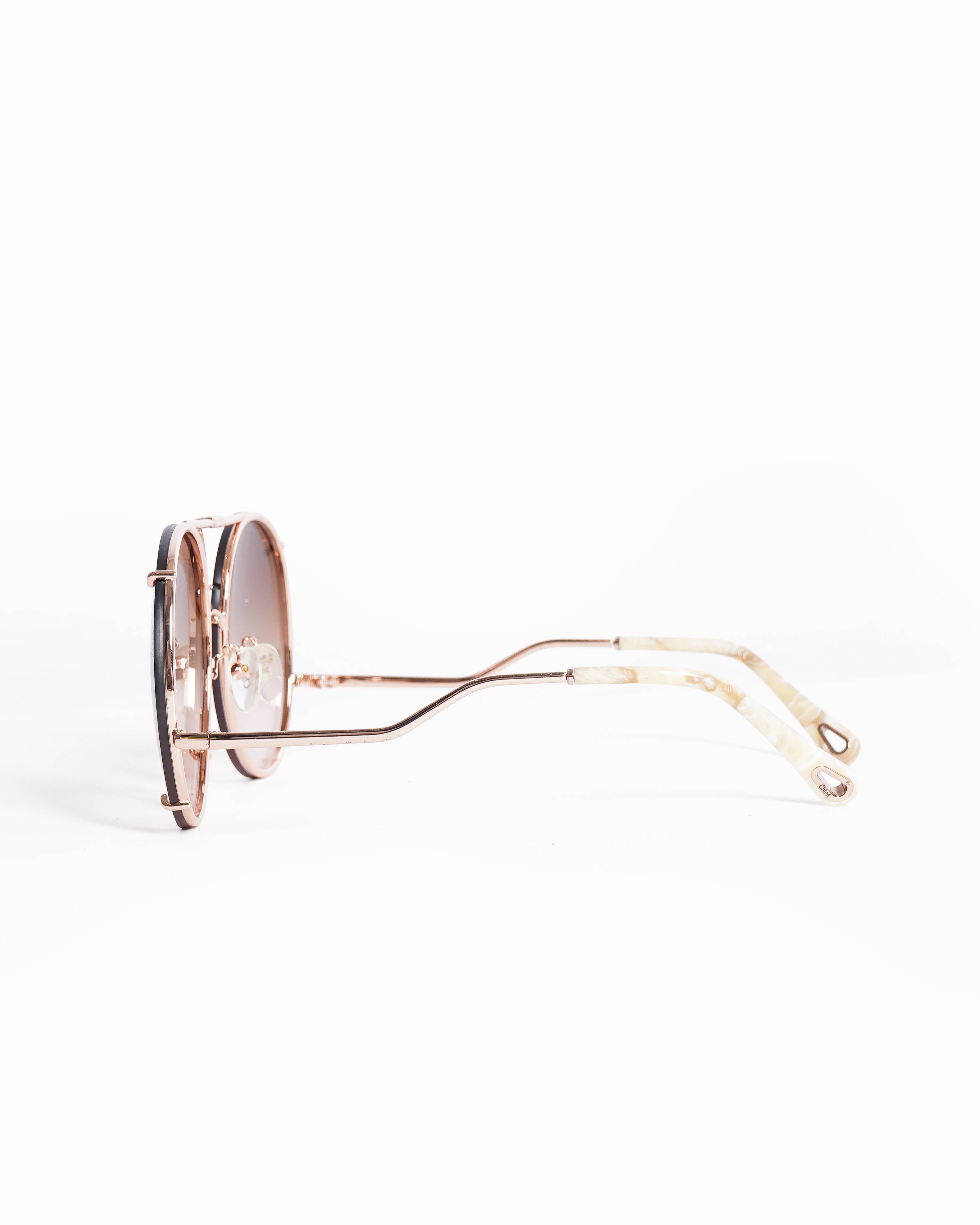 New Chloe Rose-gold Frame Round Aviator Sunglasses