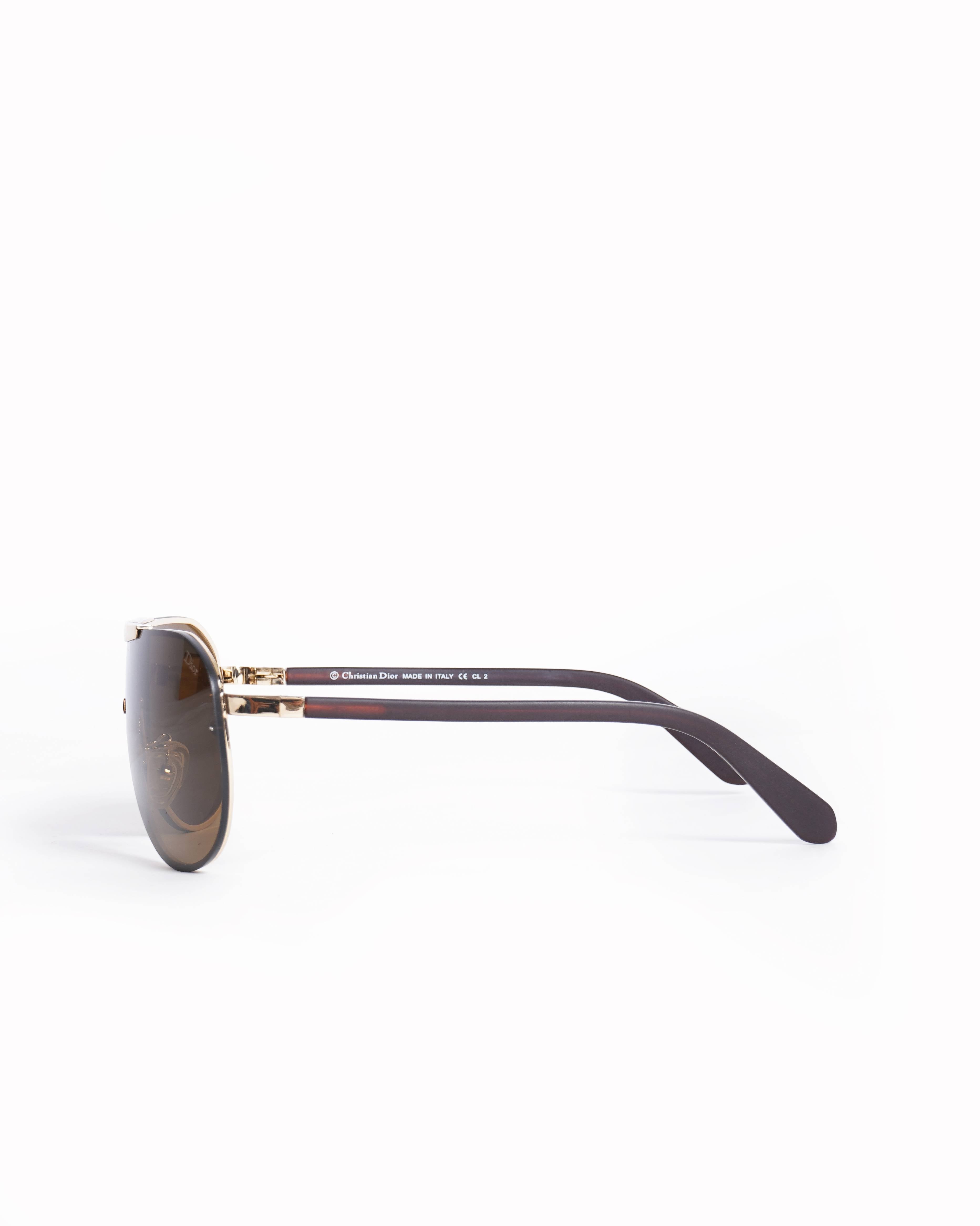 New Christian Dior Brown/ Gold Sheild sunglasses