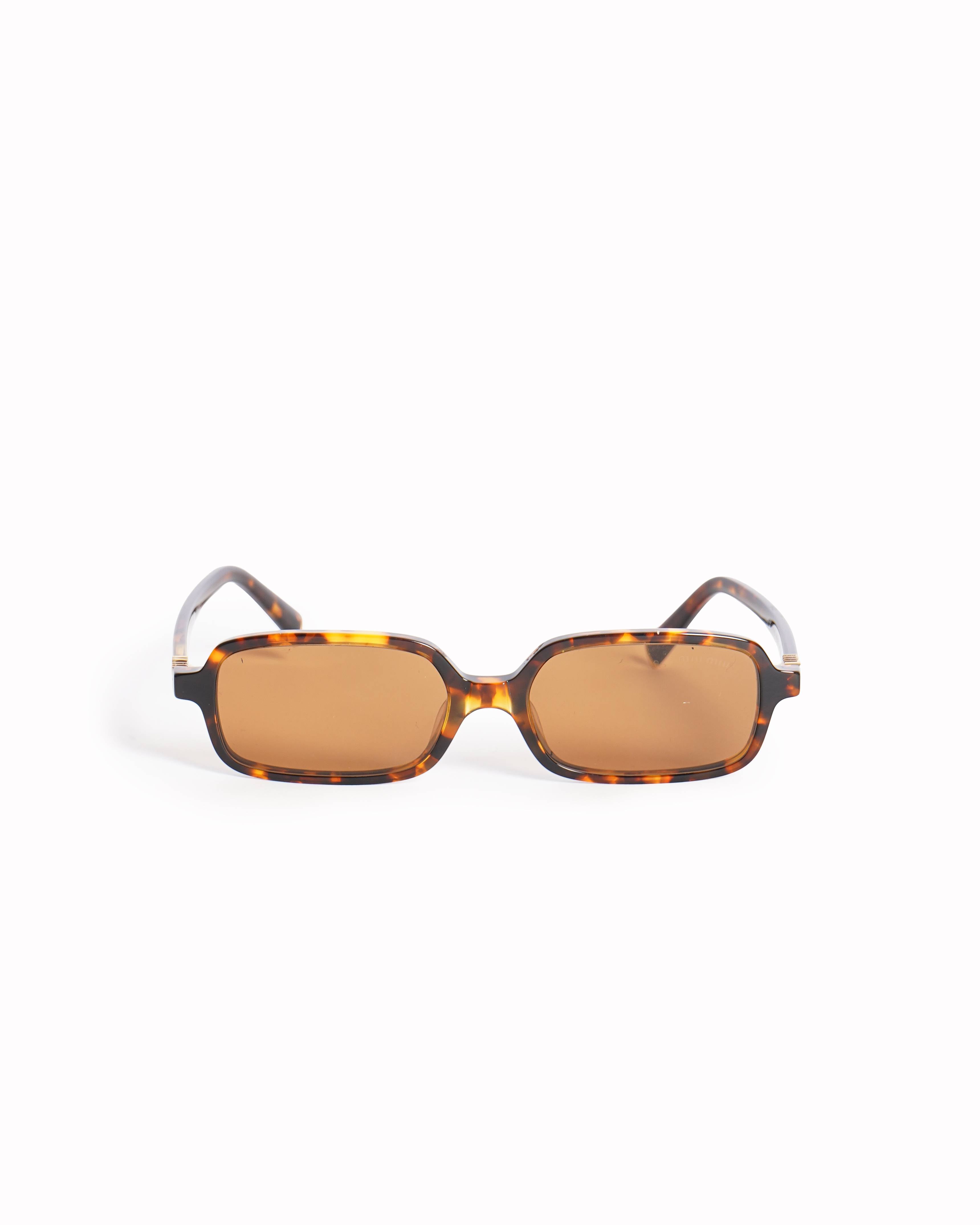 Miu Miu Brown Rectangular Sunglasses In Brown