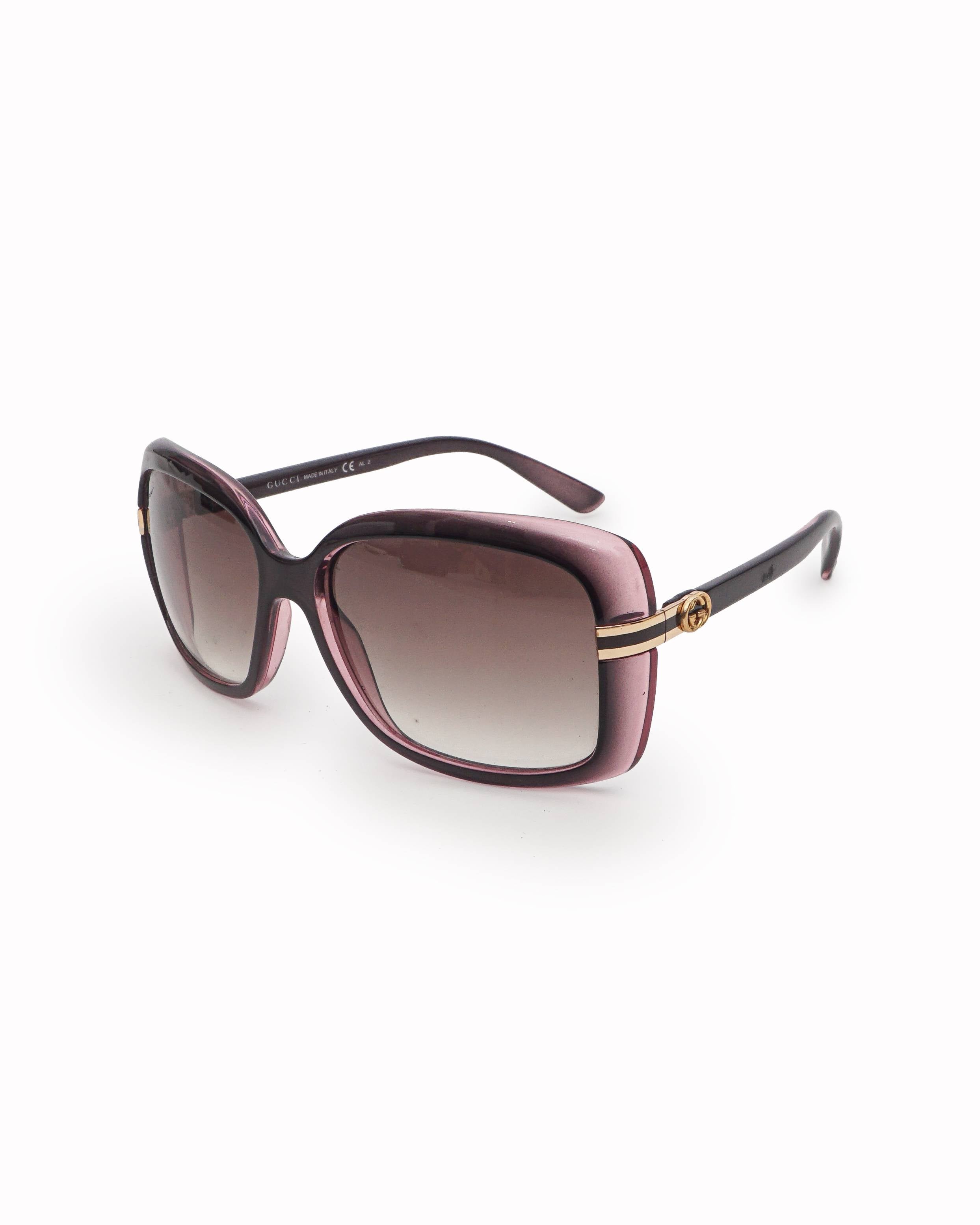 Gucci Two-Tone Brown and Pink Oversized Rectangle Sunglasses