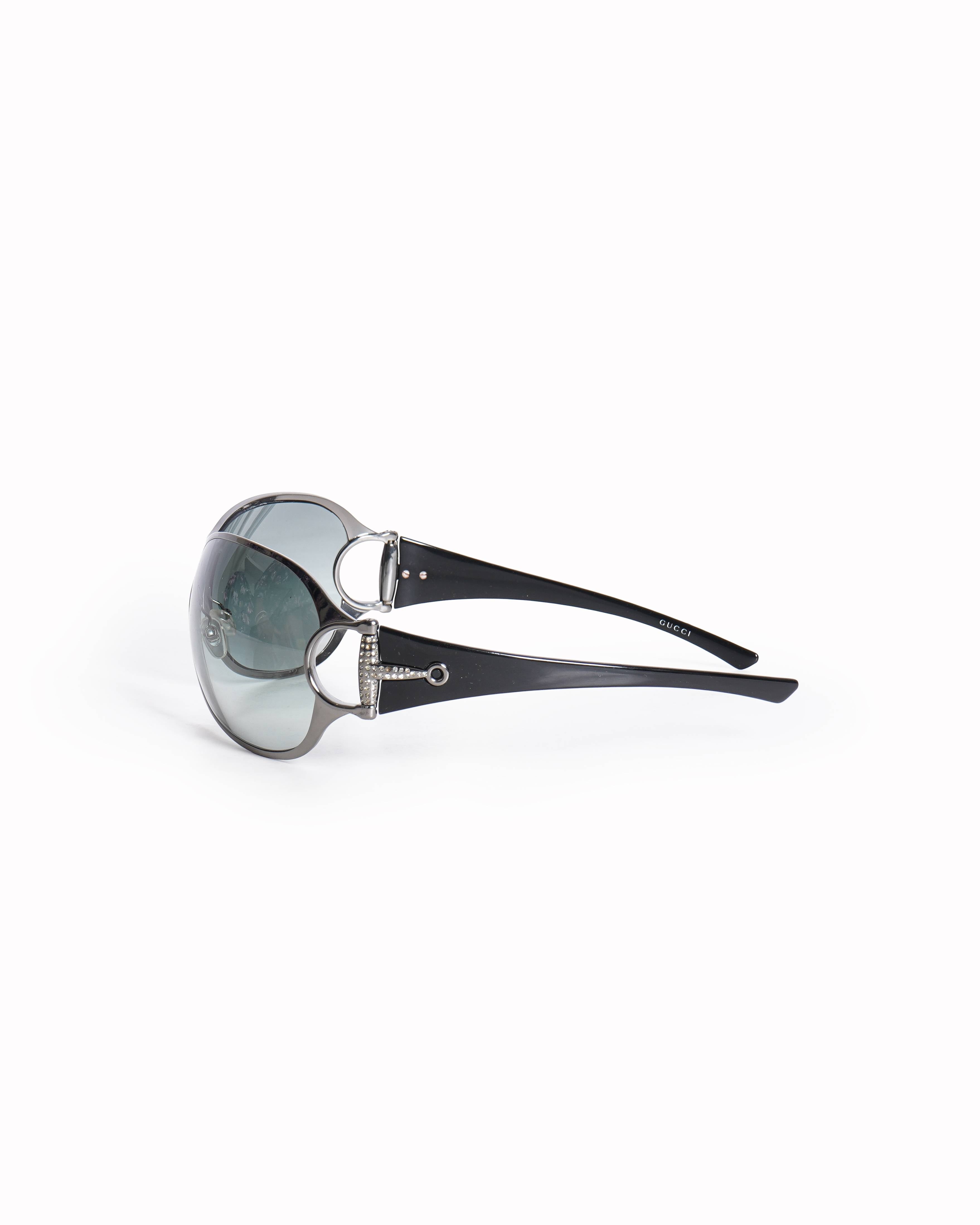 Gucci Black & Silver Crystal Horsebit frame sunglasses