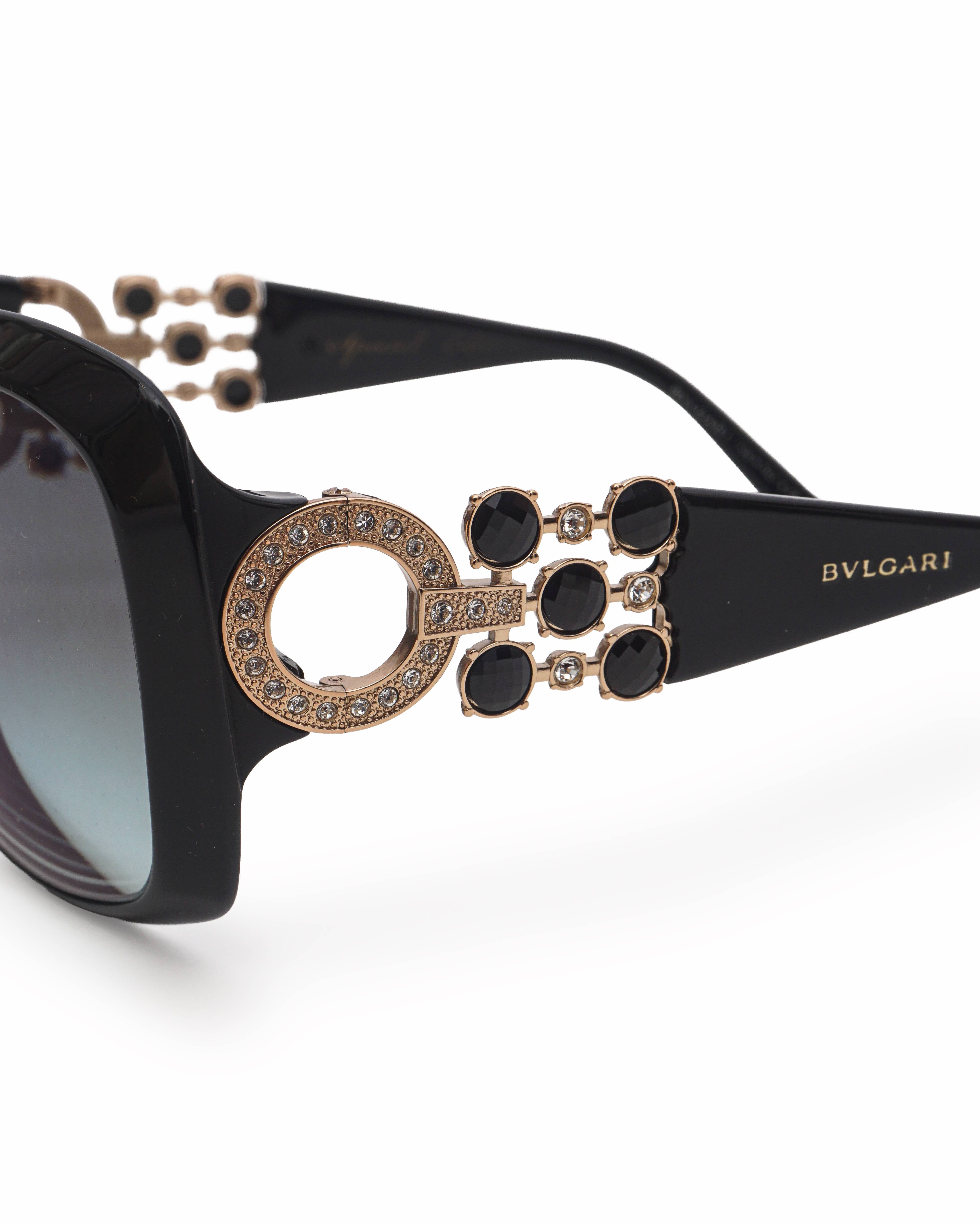 Bvlgari Black Acetate Oversized Crystal Enamel Sunglasses
