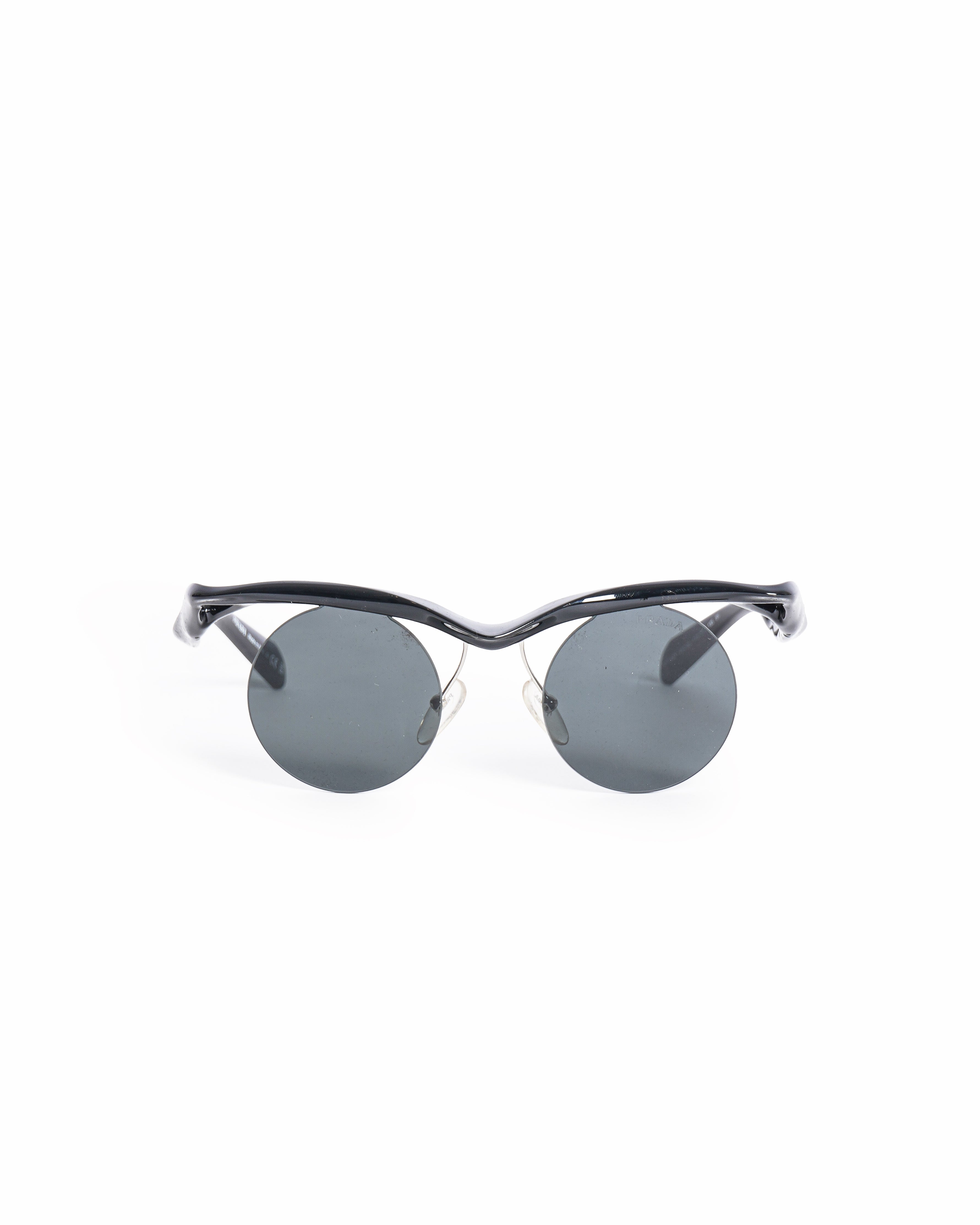 Prada Women's Black Round Rimless Cat-Eye Sunglasses