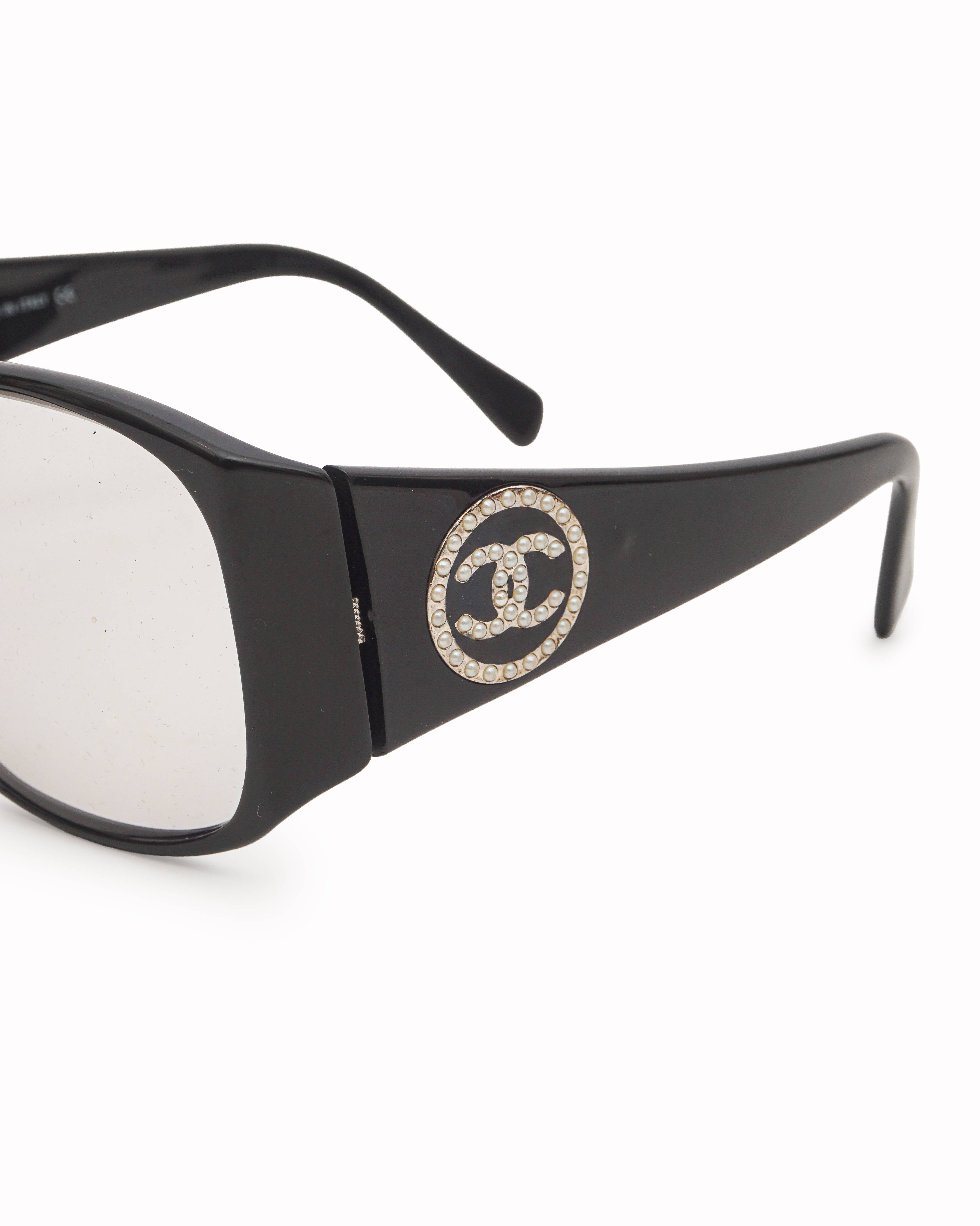 Chanel Black Acetate Rhinestone CC Logo Sunglasses