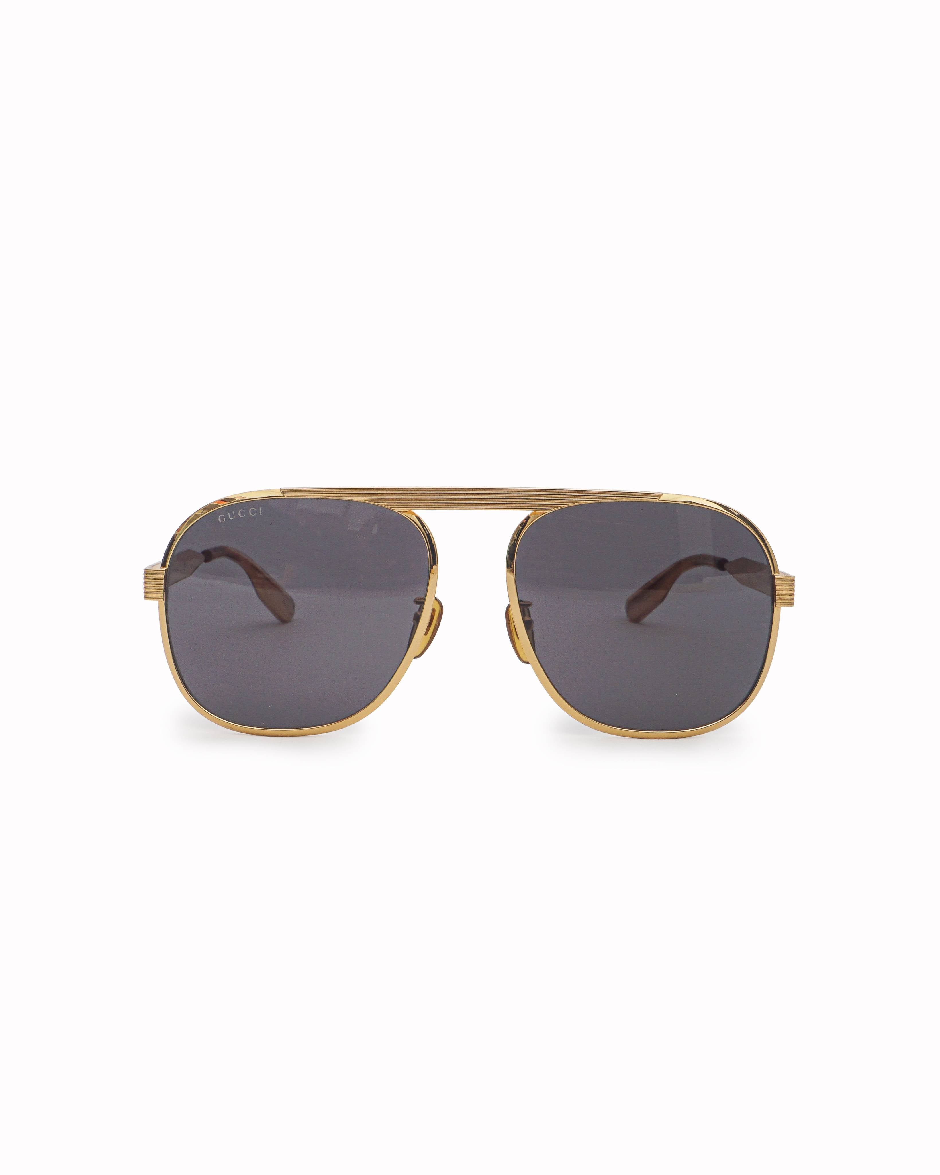 Gucci Gold-Tone Metal Grooved Navigator Aviator Sunglasses