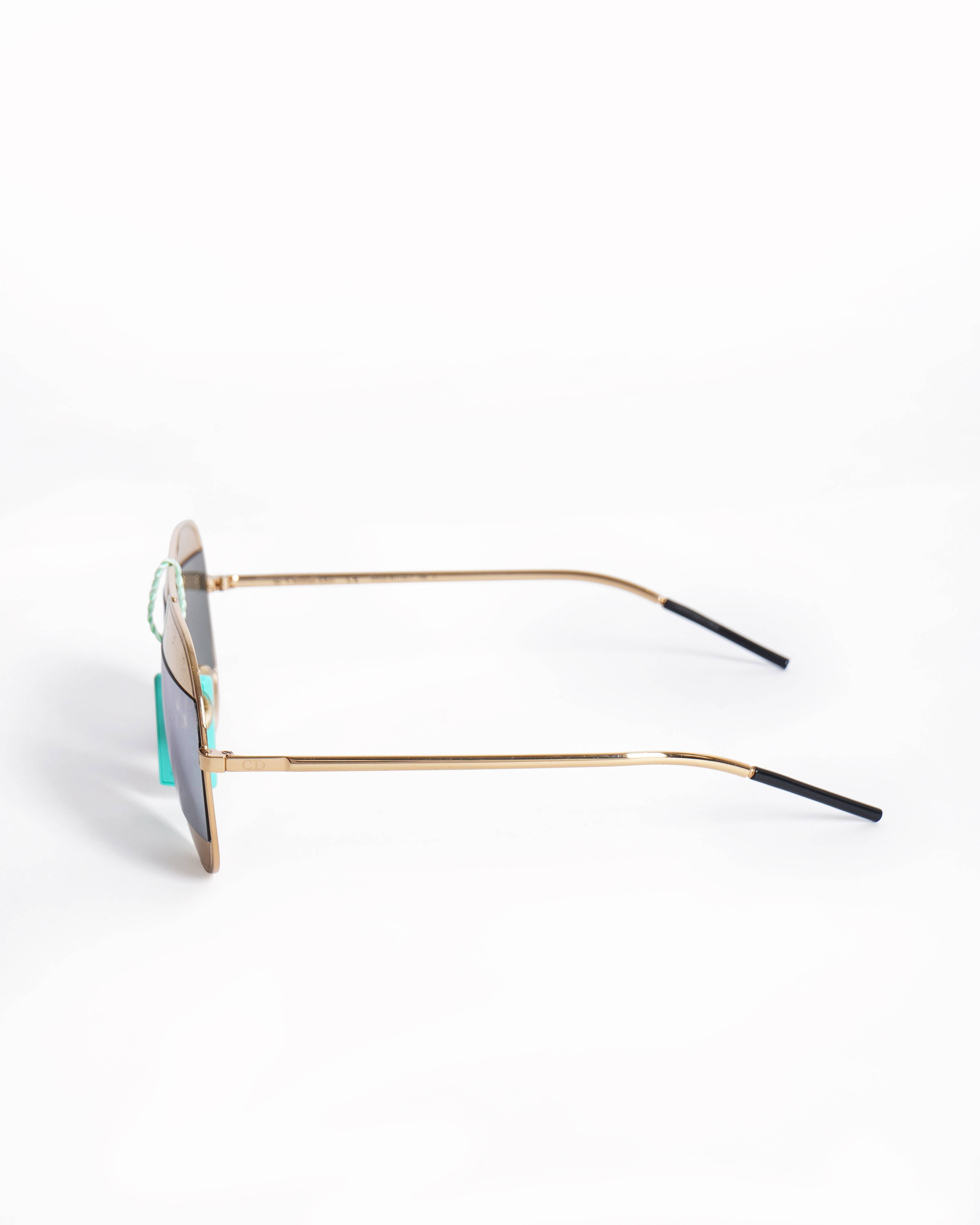 New Christian Dior Gold-Tone Aviator Sunglasses with Black Lenses