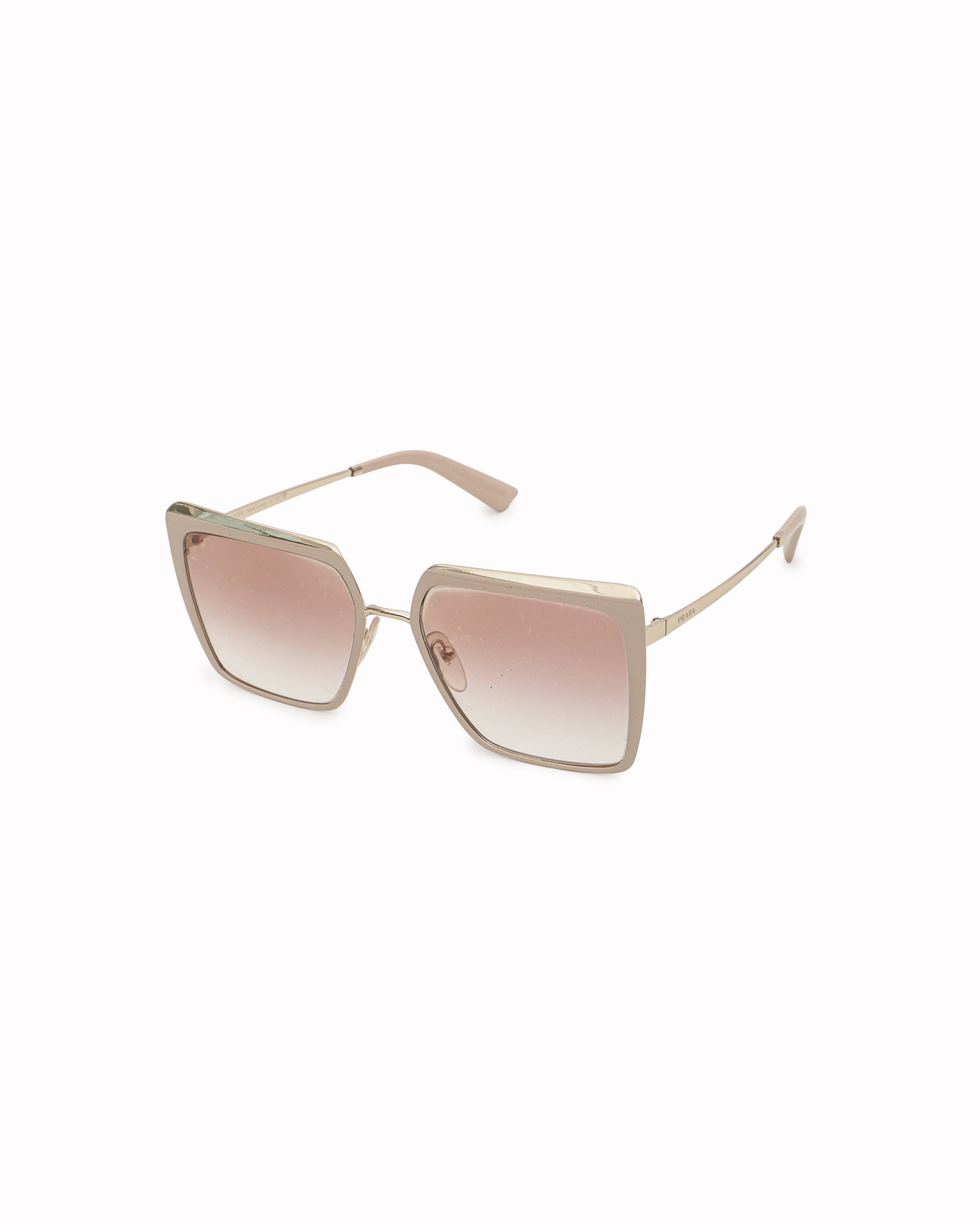 Prada Off-White/Gold Oversized Square Metal Sunglasses