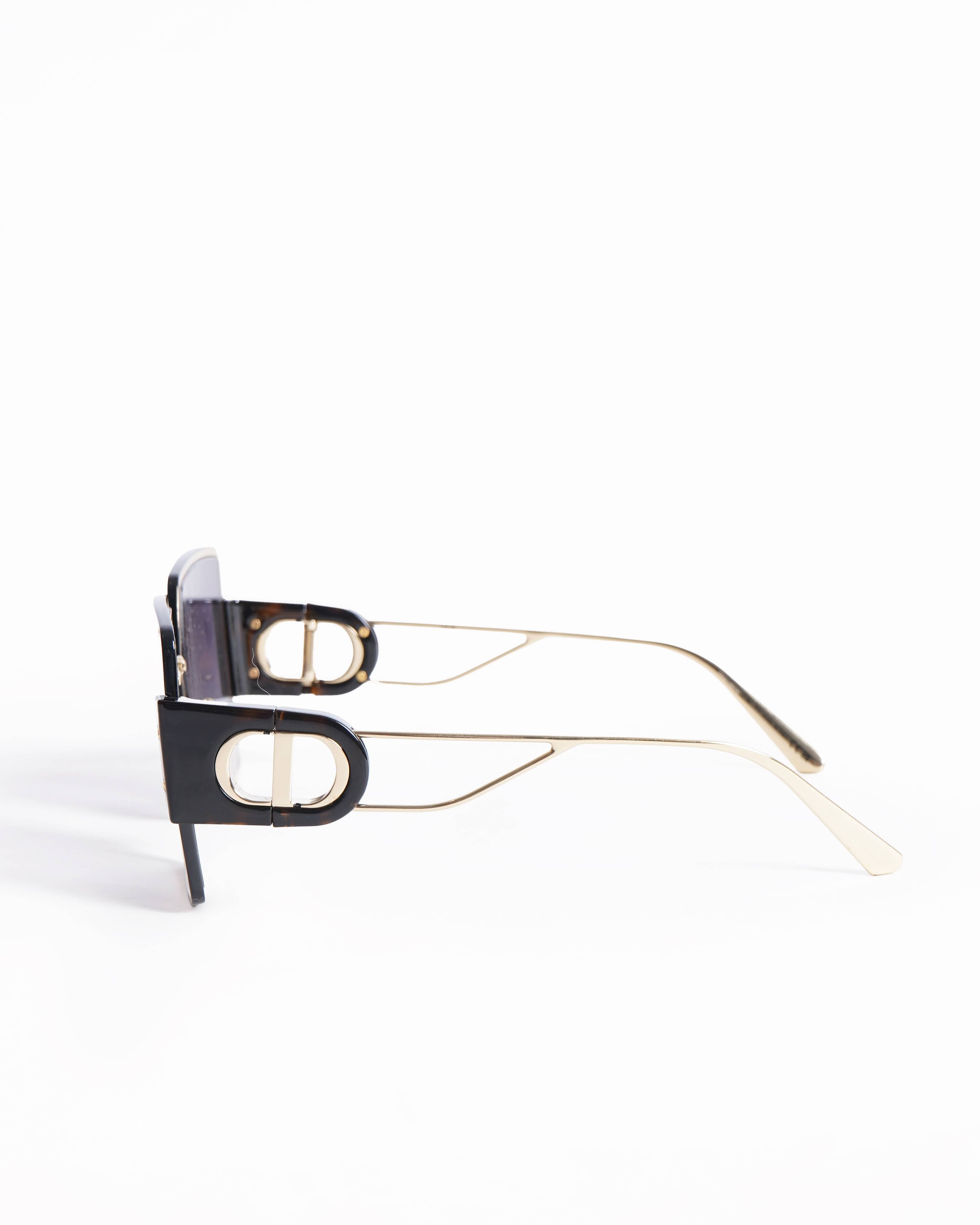 New Christian Dior 30 Montaigne 12A Black Gold Grey Lens Women Sunglasses Oversize