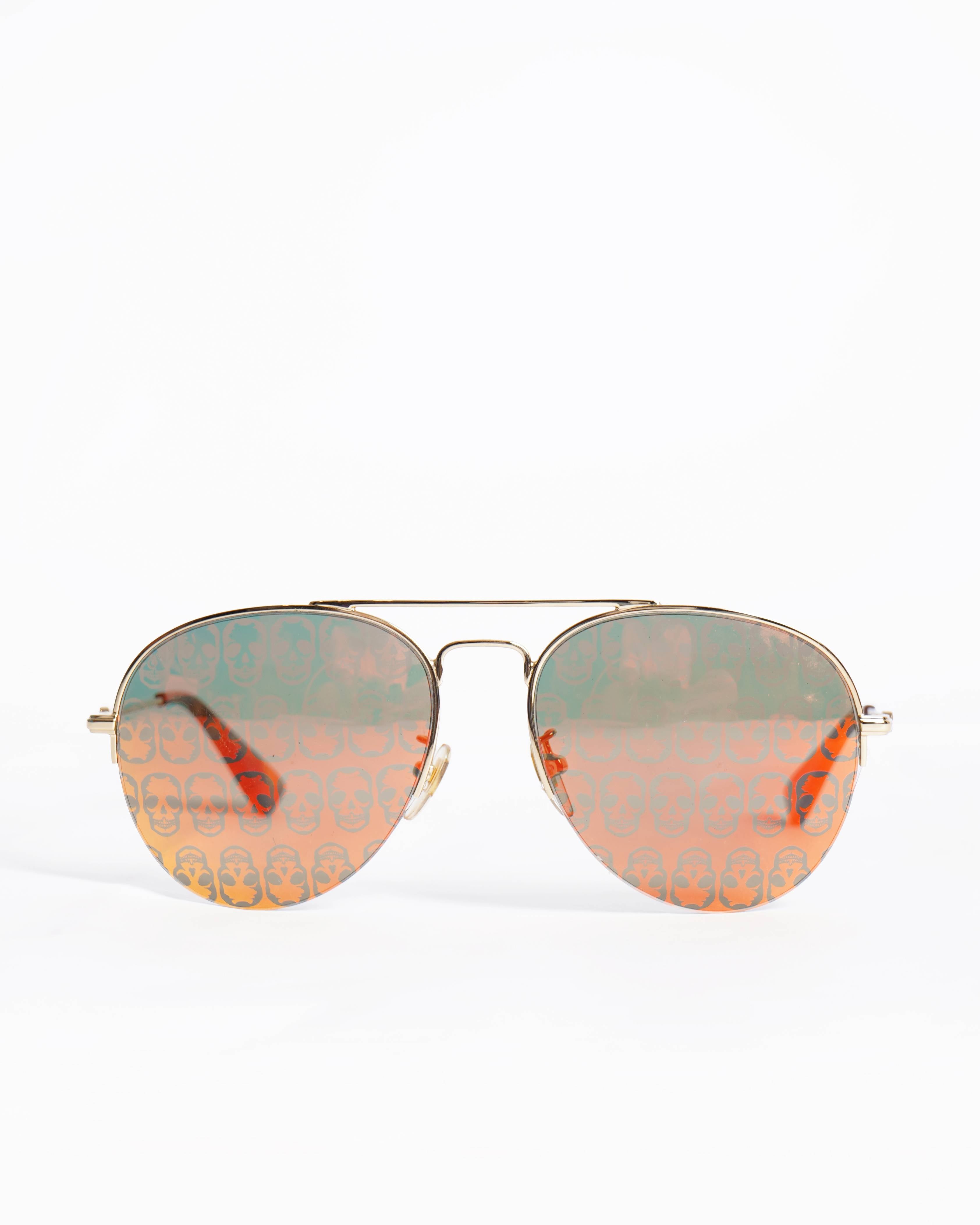 Gucci Orange Mirror Skulls Aviator Sunglasses