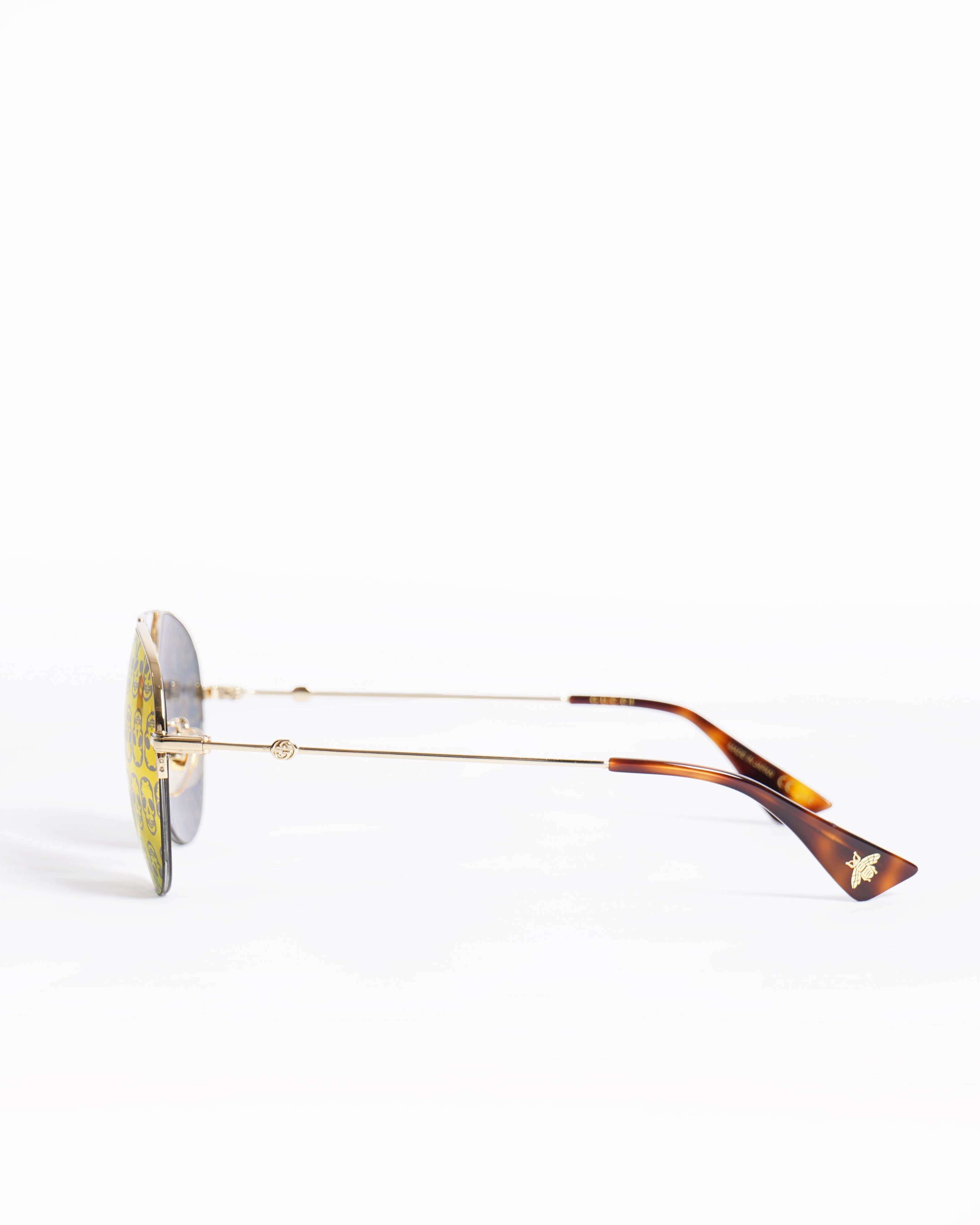 Gucci Orange Mirror Skulls Aviator Sunglasses