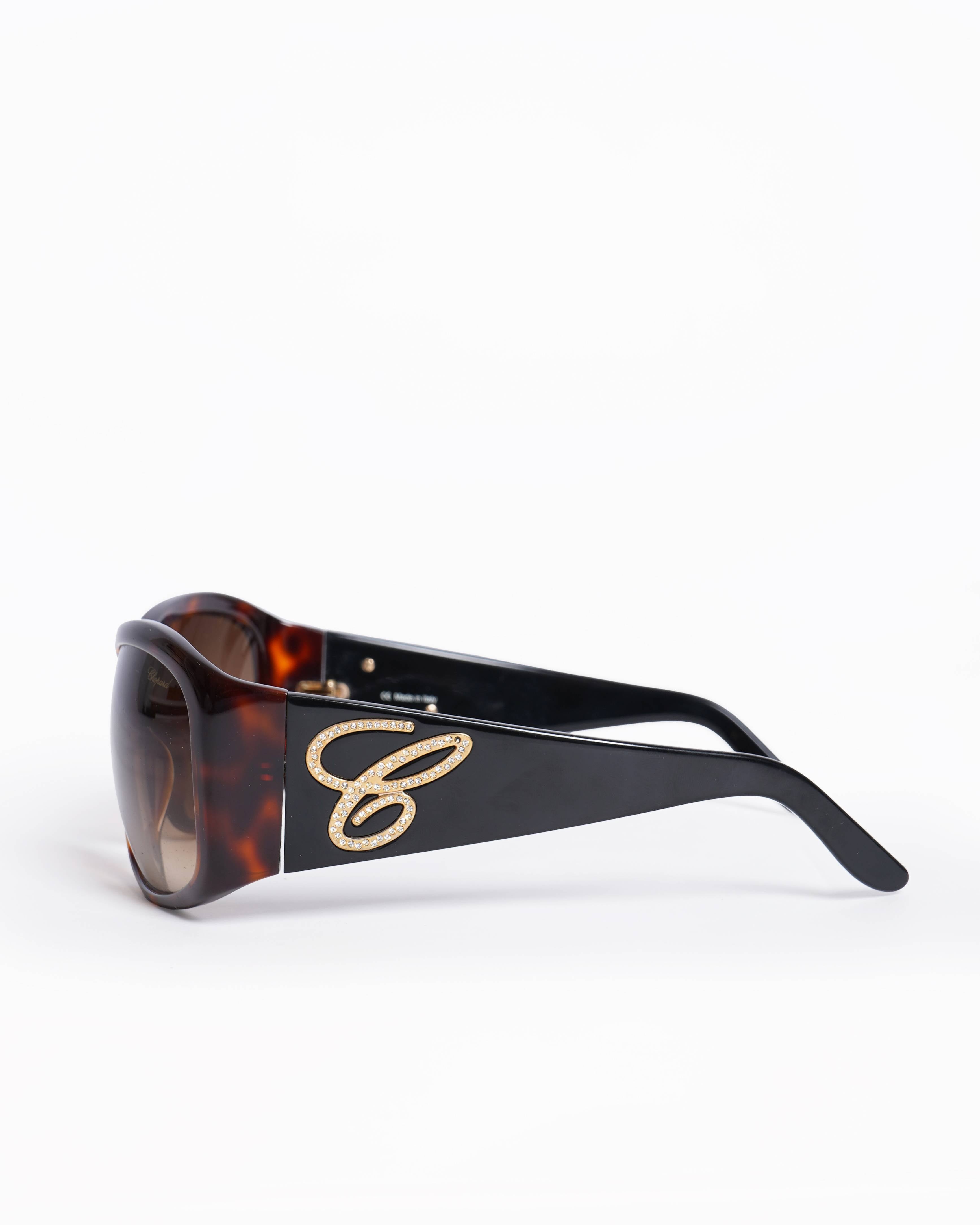 Chopard C Rhinestone Tortoiseshell Frame Sunglasses